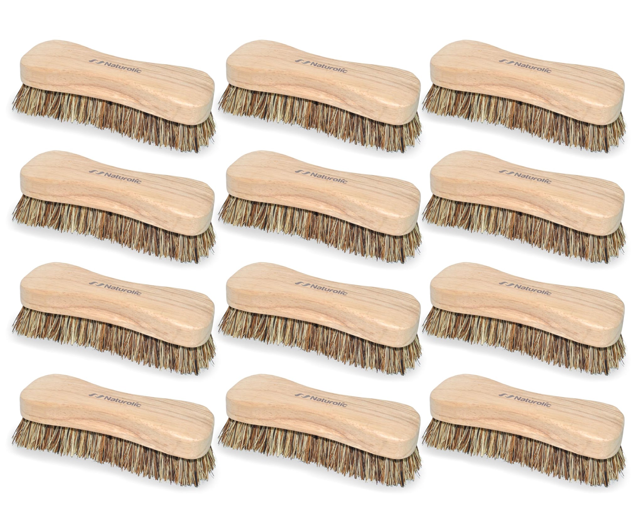 All-Natural Wooden Scrub Brush Set - 12 Pack | Heavy-Duty Palmyra Bristle Cleaning Brushes for Commercial and Industrial Use | Floor, Tile, Grout