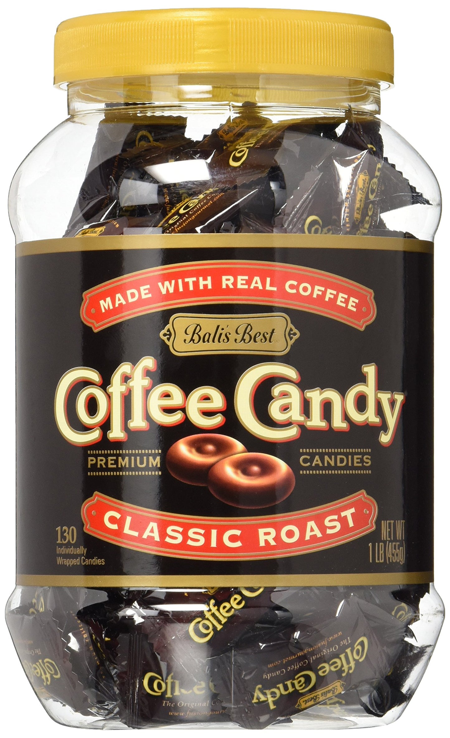 Bali's Best Coffee Candy, 1 Pound Jar, Individually Wrapped Hard Candy, Made with Real Sumatran Coffee, Halal