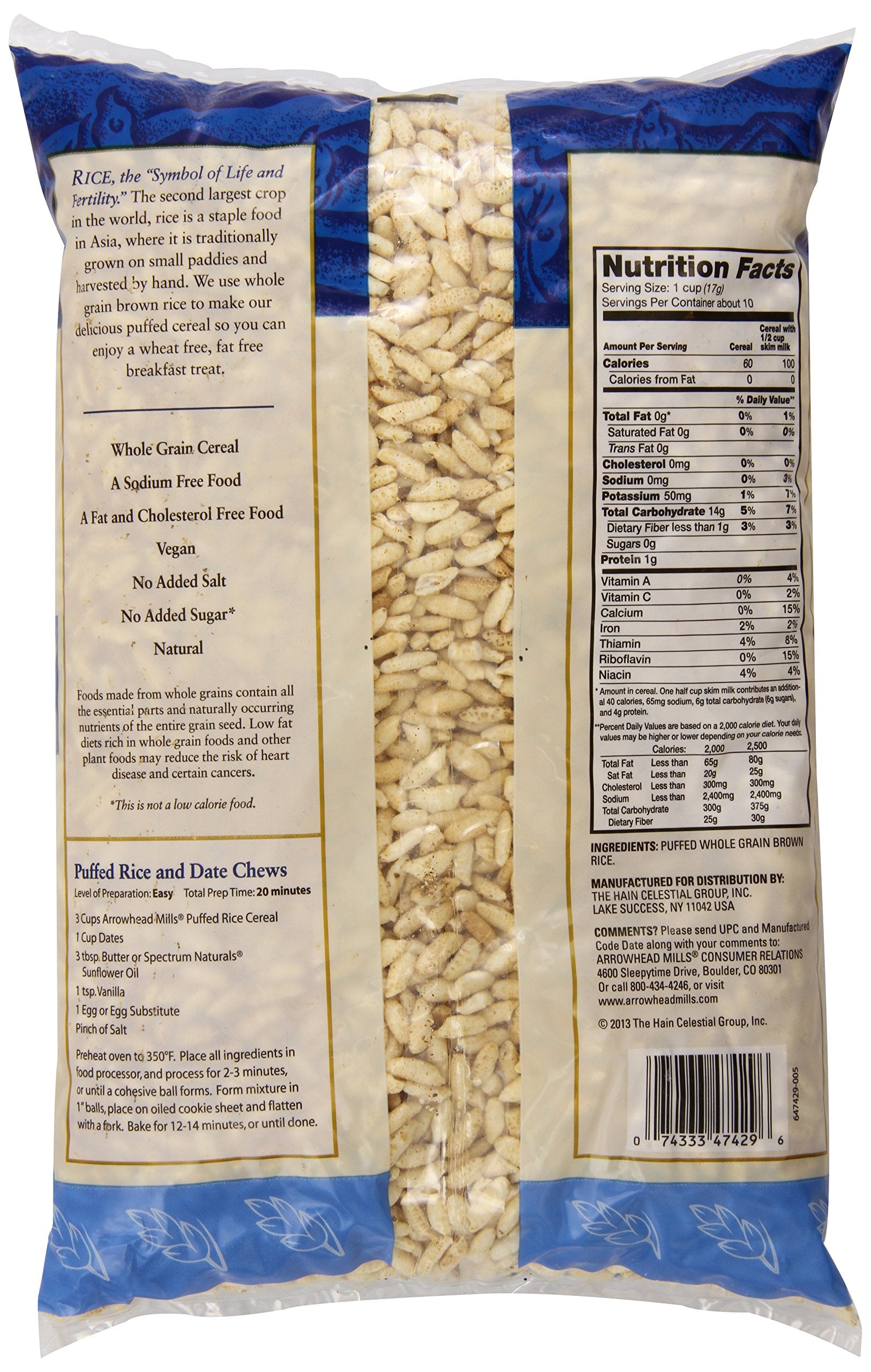 Arrowhead Mills Rice Cereal, Puffed, 6 Ounce