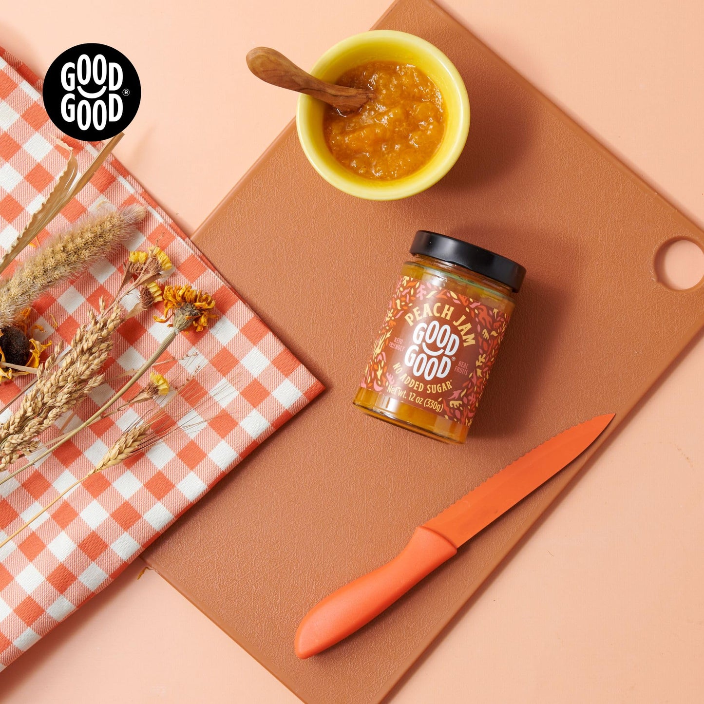 GOOD GOOD Peach Jam - No Added Sugar - Low Calorie - Gluten Free and Vegan - Diabetic and Keto Friendly - 12oz / 330g (Pack of 1)