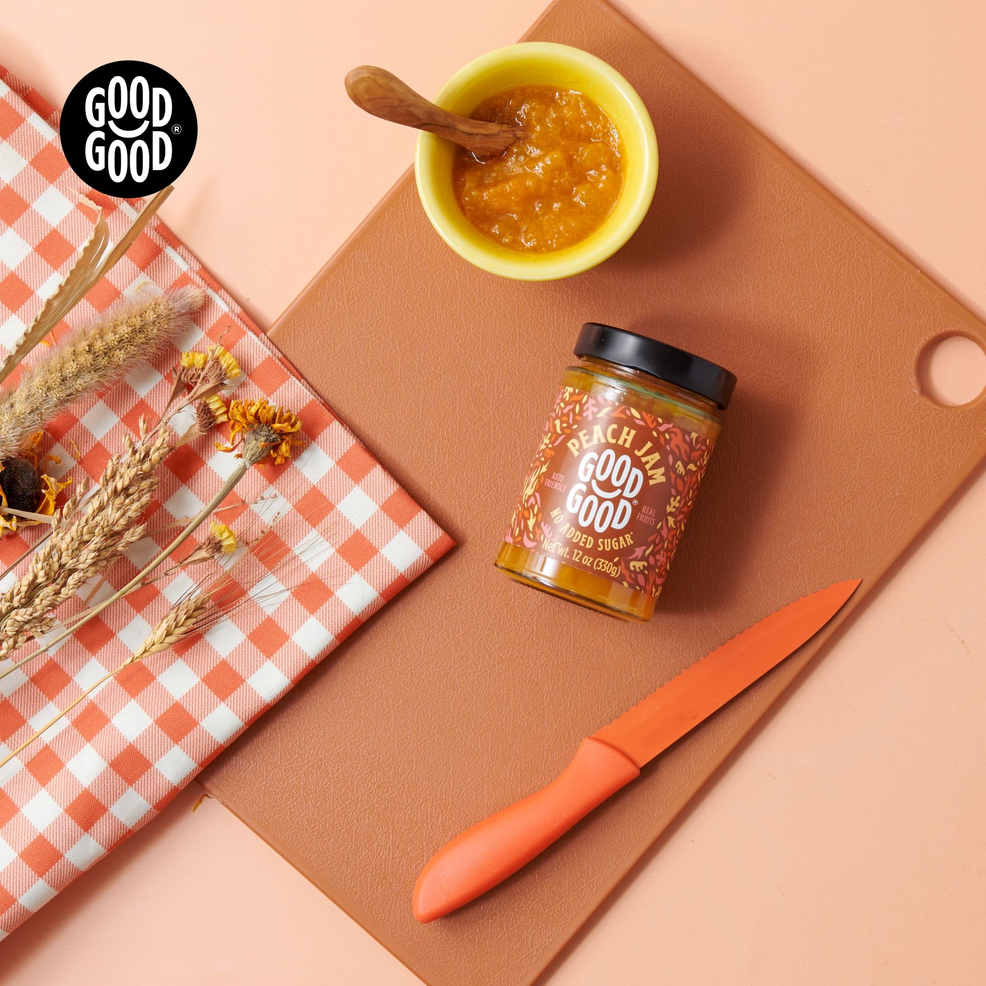 GOOD GOOD Peach Jam - No Added Sugar - Low Calorie - Gluten Free and Vegan - Diabetic and Keto Friendly - 12oz / 330g (Pack of 1)