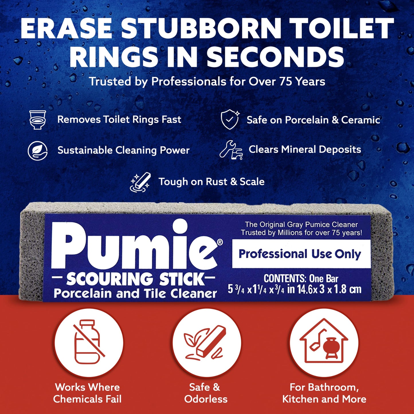 PUMIE Pumice Scouring Stick for Cleaning Toilet Rings Stain & Hard Water Rings, Extra Strong Heavy Duty Pumice Stone for Toilet Cleaning, Rust