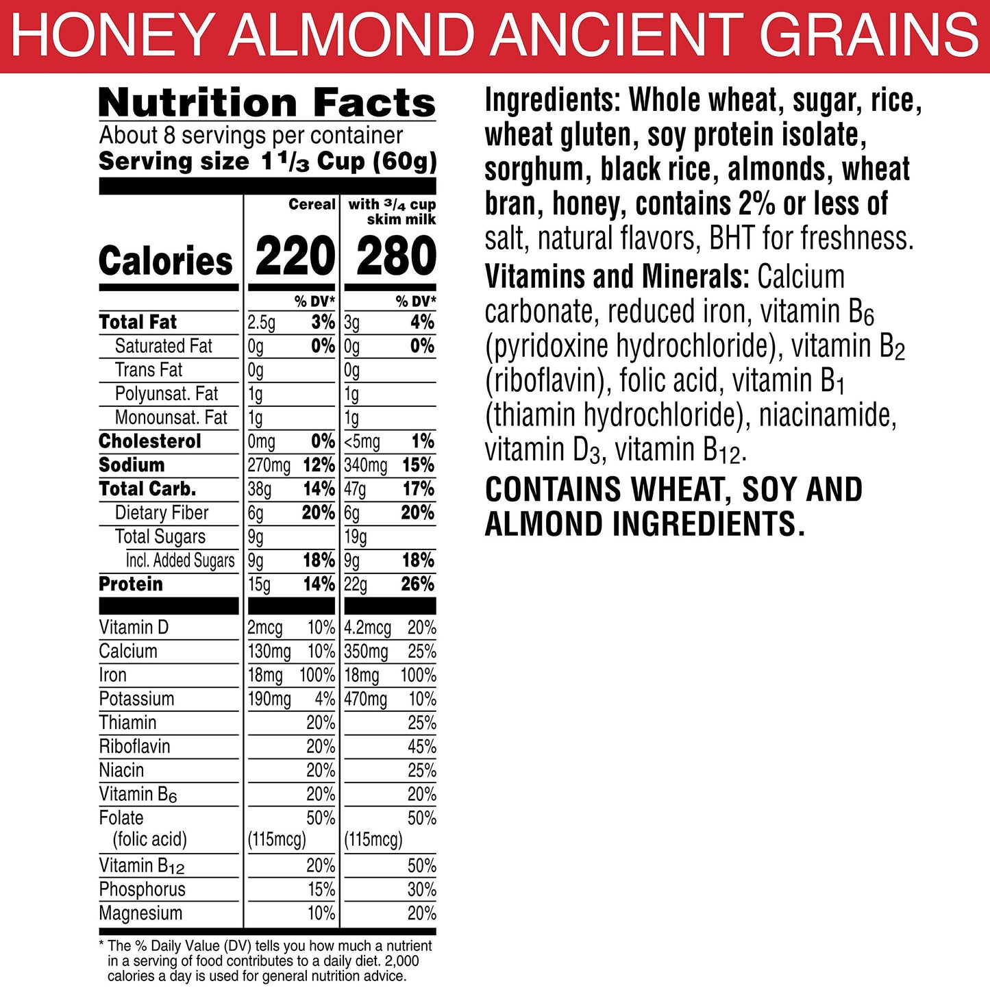 Kellogg's Special K Protein, Breakfast Cereal, Honey Almond Ancient Grains, A Good Source of 11 Vitamins and Minerals, Value Size, 17.1oz Box