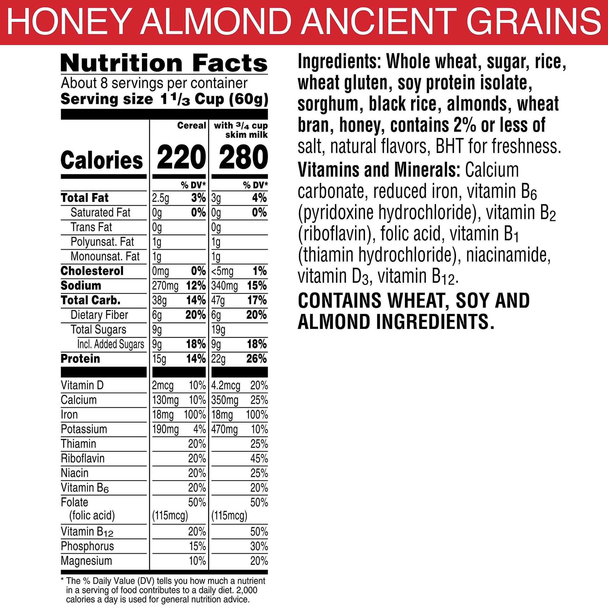 Kellogg's Special K Protein, Breakfast Cereal, Honey Almond Ancient Grains, A Good Source of 11 Vitamins and Minerals, Value Size, 17.1oz Box