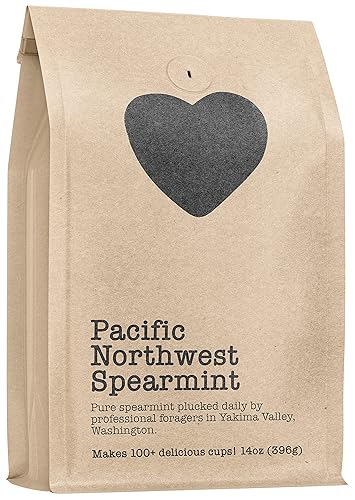 Pacific Northwest Spearmint, 100+ Servings, Eco-Conscious Zip Pouch, Caffeine Free, Pure Loose Leaf Tea Grown in America, 14.0 Ounce (Large)