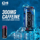 C4 Ultimate Zero Sugar Energy Drink, Tri-Stim Experience with 300mg Caffeine + TeaCrine + Dynamine, Atomic Grape, 16oz (Pack of 12)