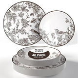 Trendables Disposable Dinnerware Sets Vintage Plates Plastic Disposable Plates Set For 20 Guests 20 x 8 Inch Dessert Plate & 20 x 10 Inch Wedding
