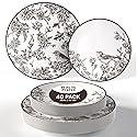 Trendables Disposable Dinnerware Sets Vintage Plates Plastic Disposable Plates Set For 20 Guests 20 x 8 Inch Dessert Plate & 20 x 10 Inch Wedding