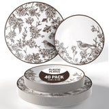 Trendables Disposable Dinnerware Sets Vintage Plates Plastic Disposable Plates Set For 20 Guests 20 x 8 Inch Dessert Plate & 20 x 10 Inch Wedding