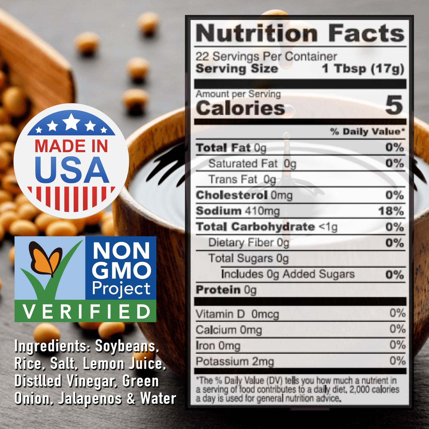 Pacific Island Soy Sauce, American, Fat-Free, Gluten-Free, No Sugars, Certified Non-GMO, No Carbs, MSG-Free, No Corn Starch, No Corn Syrup, Naturally