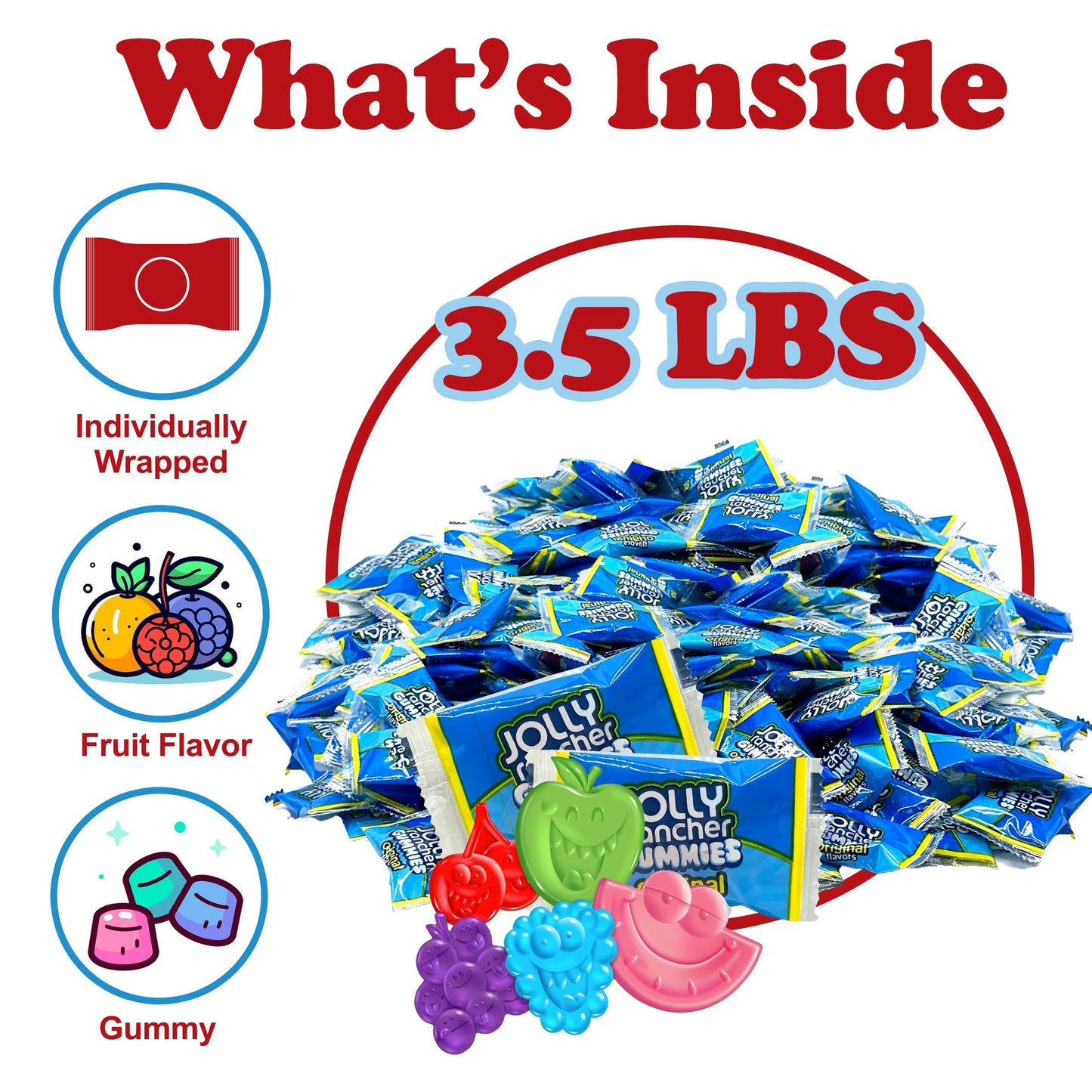 JolliRancher Gummies Original Flavors, 3.5 Lbs Individually Wrapped Bulk Gummy Candy, Assorted Fruit Flavored Gummies, Soft and Chew Gummy Jellies