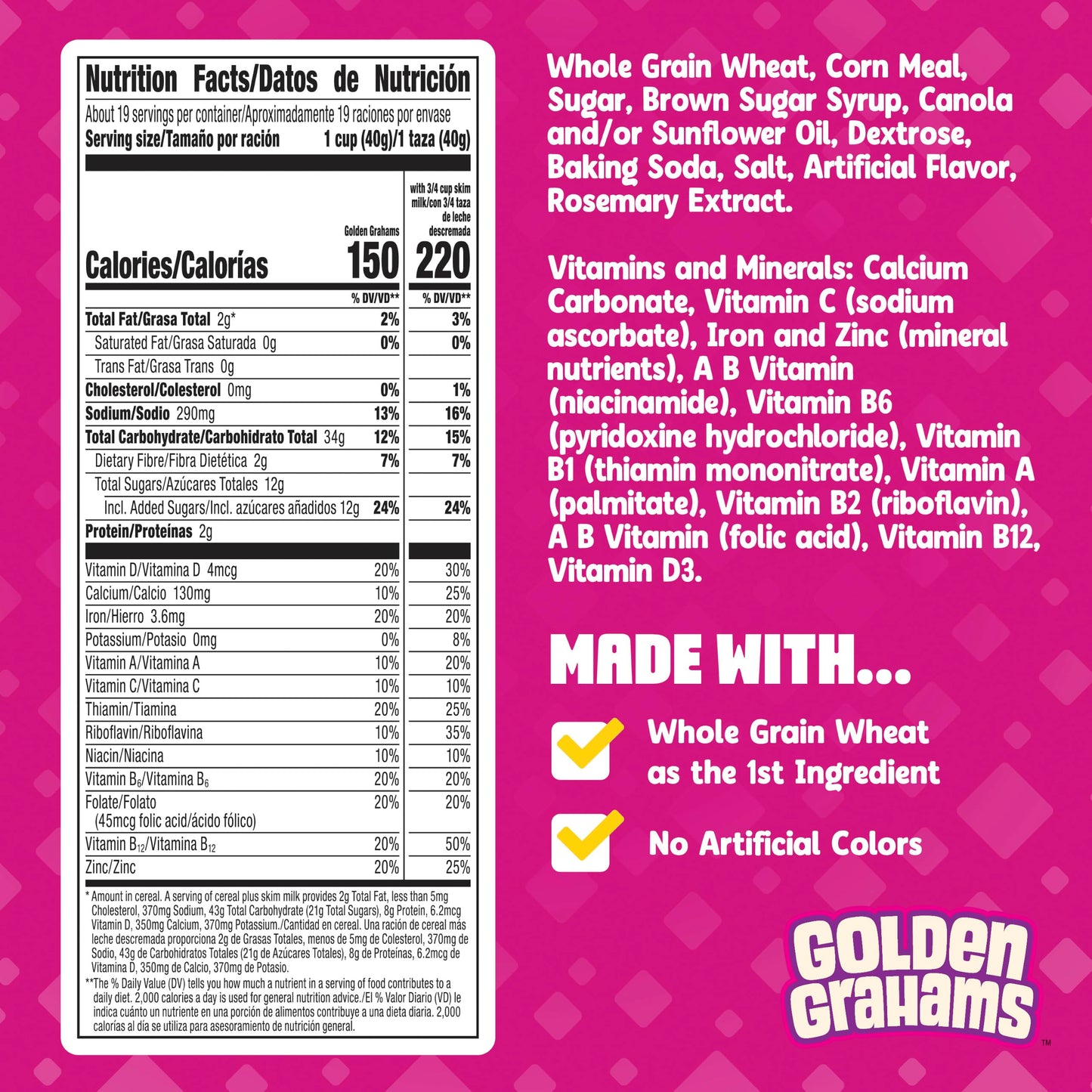 Golden Grahams Breakfast Cereal, Graham Cracker Taste, Made with Whole Grain, Giant Size, 27.6 oz