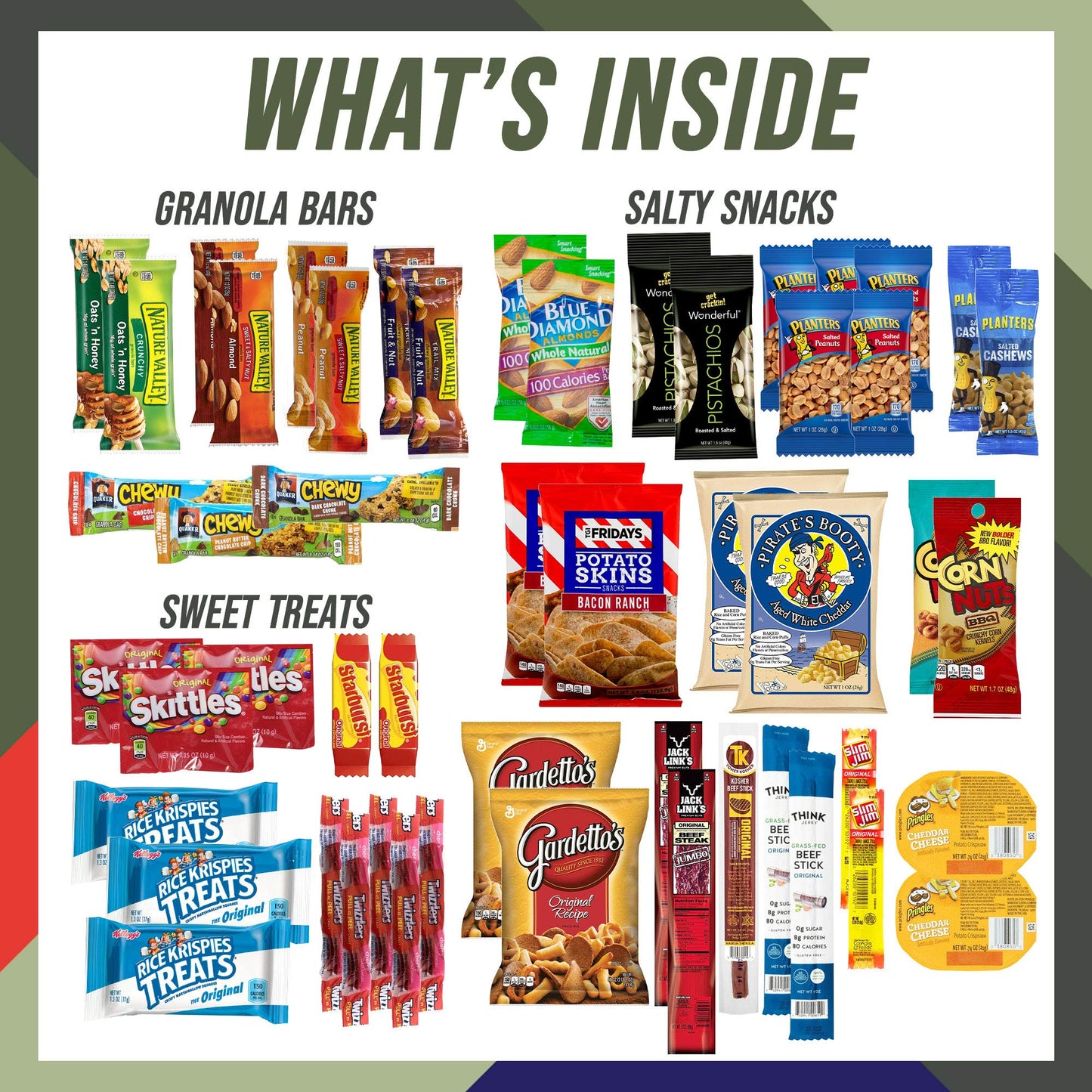 Military Encouragement - Men's Hearty Snack Box (50 Piece Variety Gift Basket Care Package) Jerky, Nuts, Chips, Pretzels & More - My Hero Crate