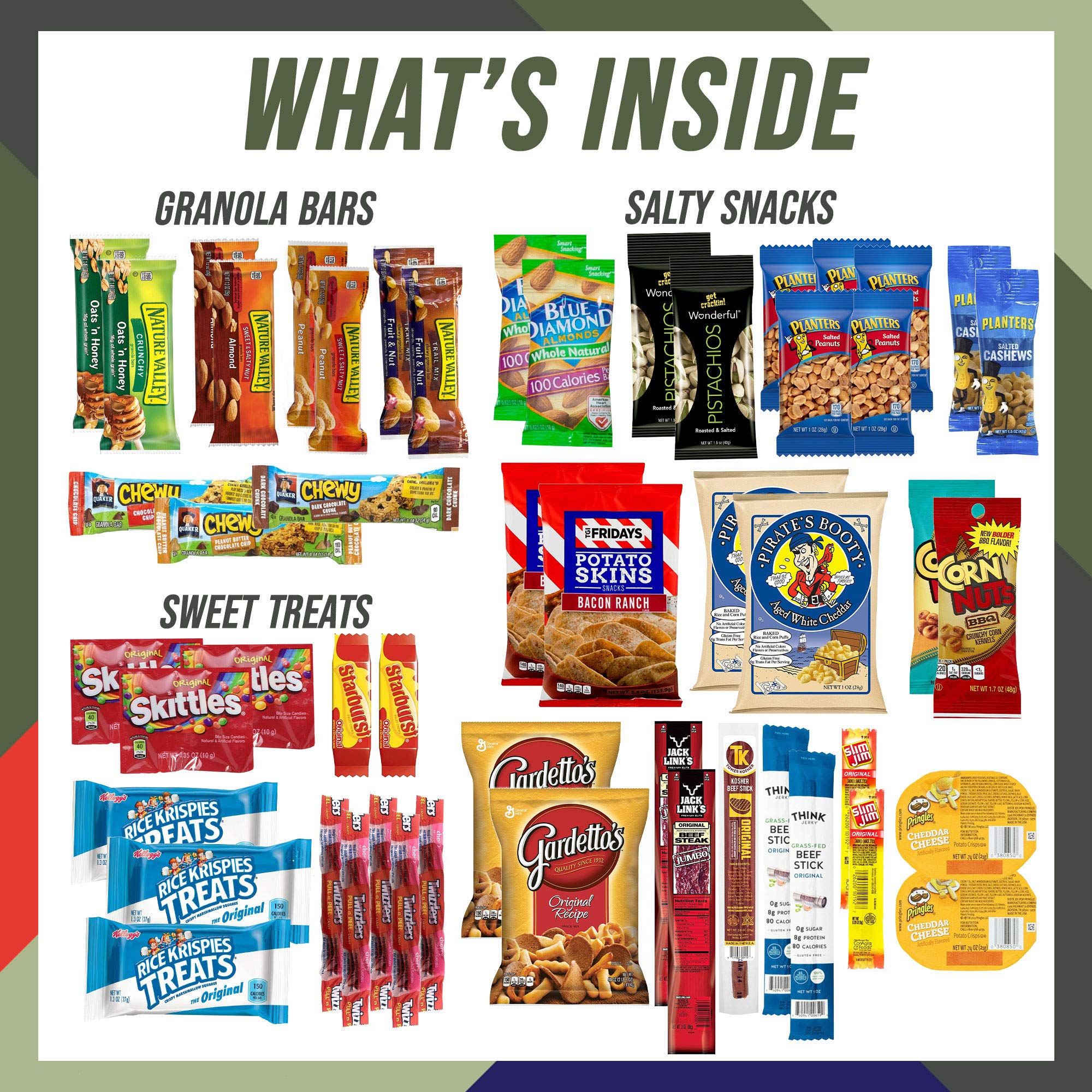 Military Encouragement - Men's Hearty Snack Box (50 Piece Variety Gift Basket Care Package) Jerky, Nuts, Chips, Pretzels & More - My Hero Crate