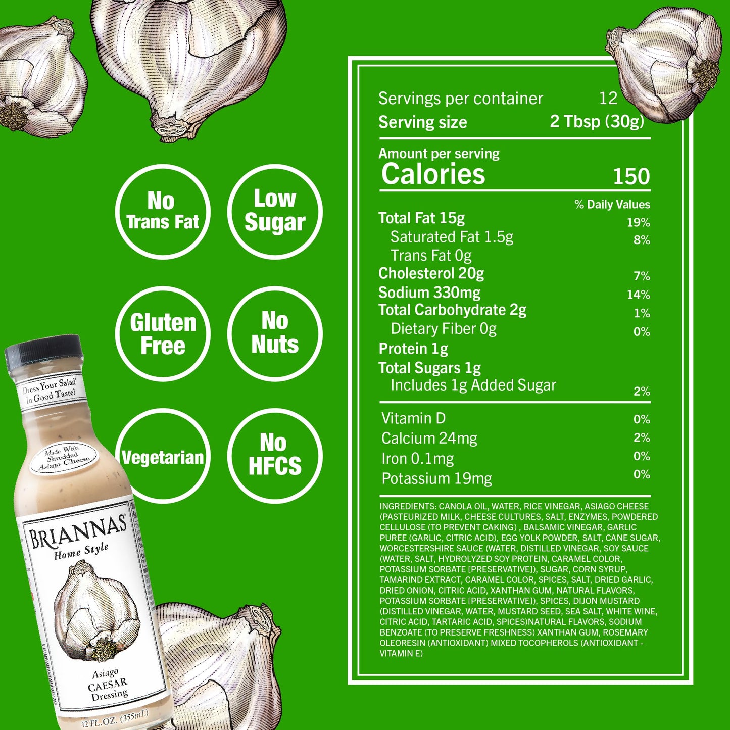 BRIANNAS - Home Style Asiago Caesar Dressing - Fine Salad Dressing made with Premium Ingredients - Gluten Free & Low Sugar Dressing - 12 oz. Bottles