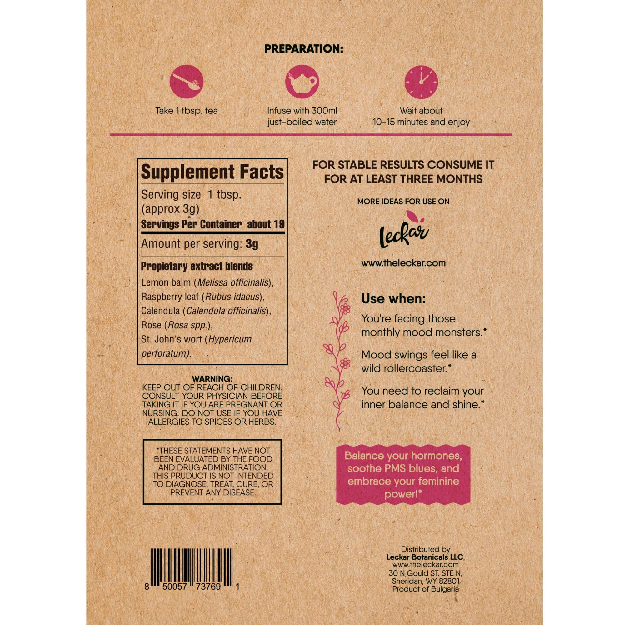 Raw Herbs for Women Herbal Tea Blend with Lemon balm, Raspberry leaf, Calendula, Rose, St. John's wort (Herbal Tea)