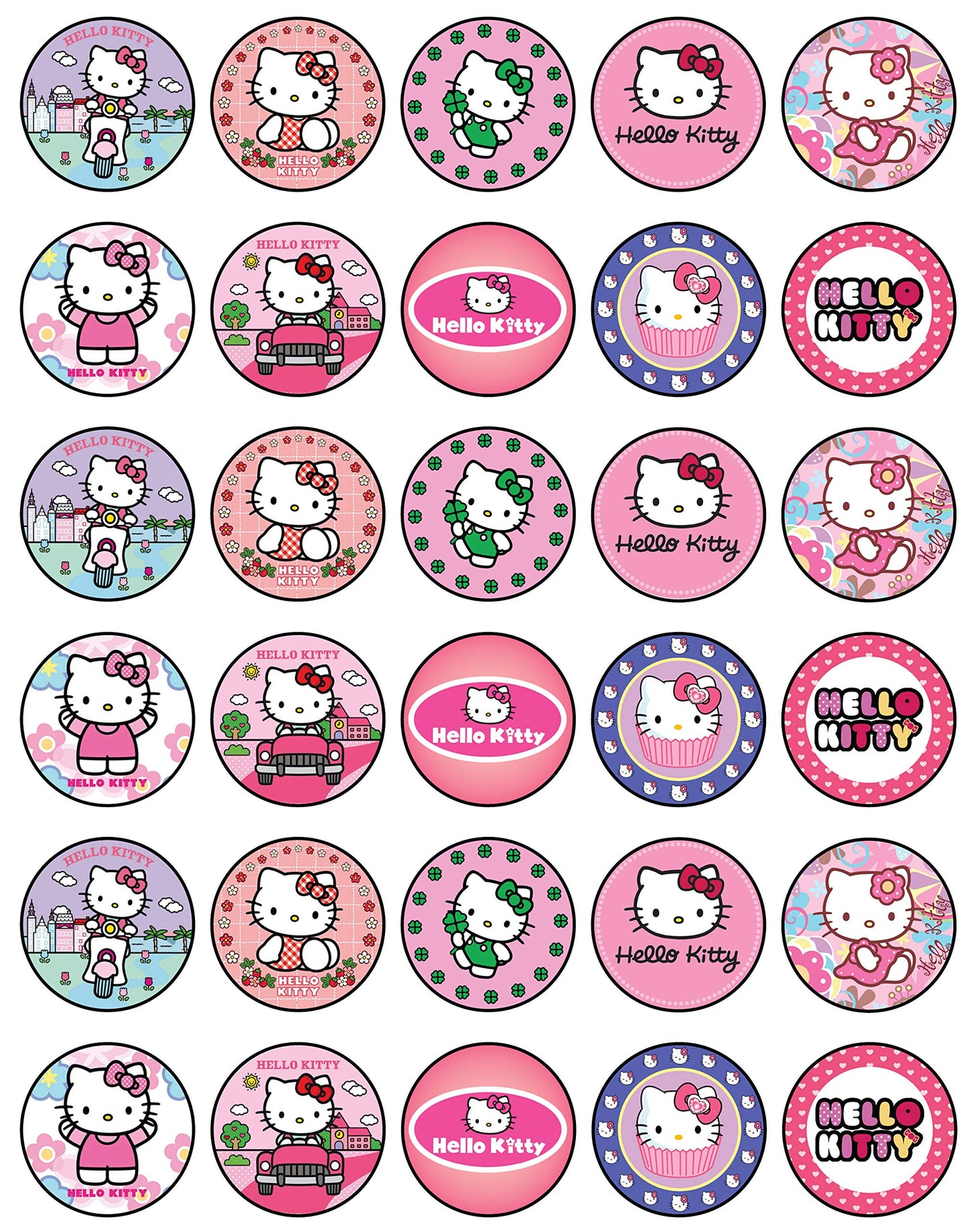 30 x Edible Cupcake Toppers - Cute Pink Cat Inspired Party Collection of Edible Cake Decorations | Uncut Edible on Wafer Sheet