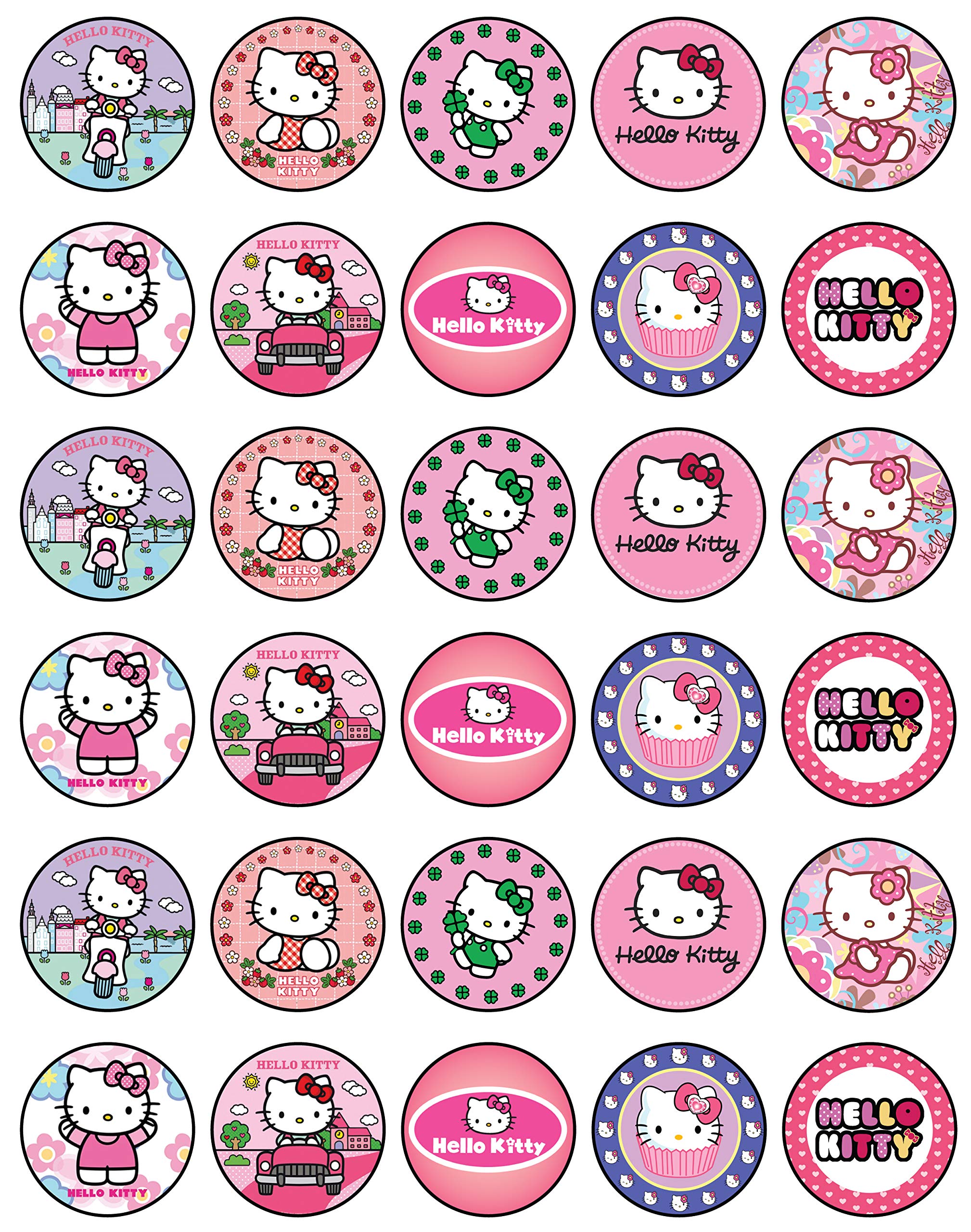 30 x Edible Cupcake Toppers - Cute Pink Cat Inspired Party Collection of Edible Cake Decorations | Uncut Edible on Wafer Sheet