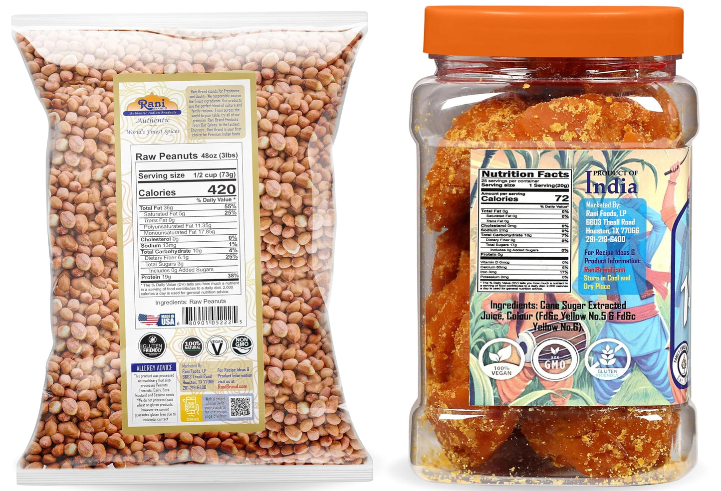 Rani Raw Peanuts 3lbs (48oz) & Pesi Gur 17.5oz (500g) Best for Making Special Peanut Brittle ~ All Natural | Vegan | Gluten Friendly | NON-GMO |