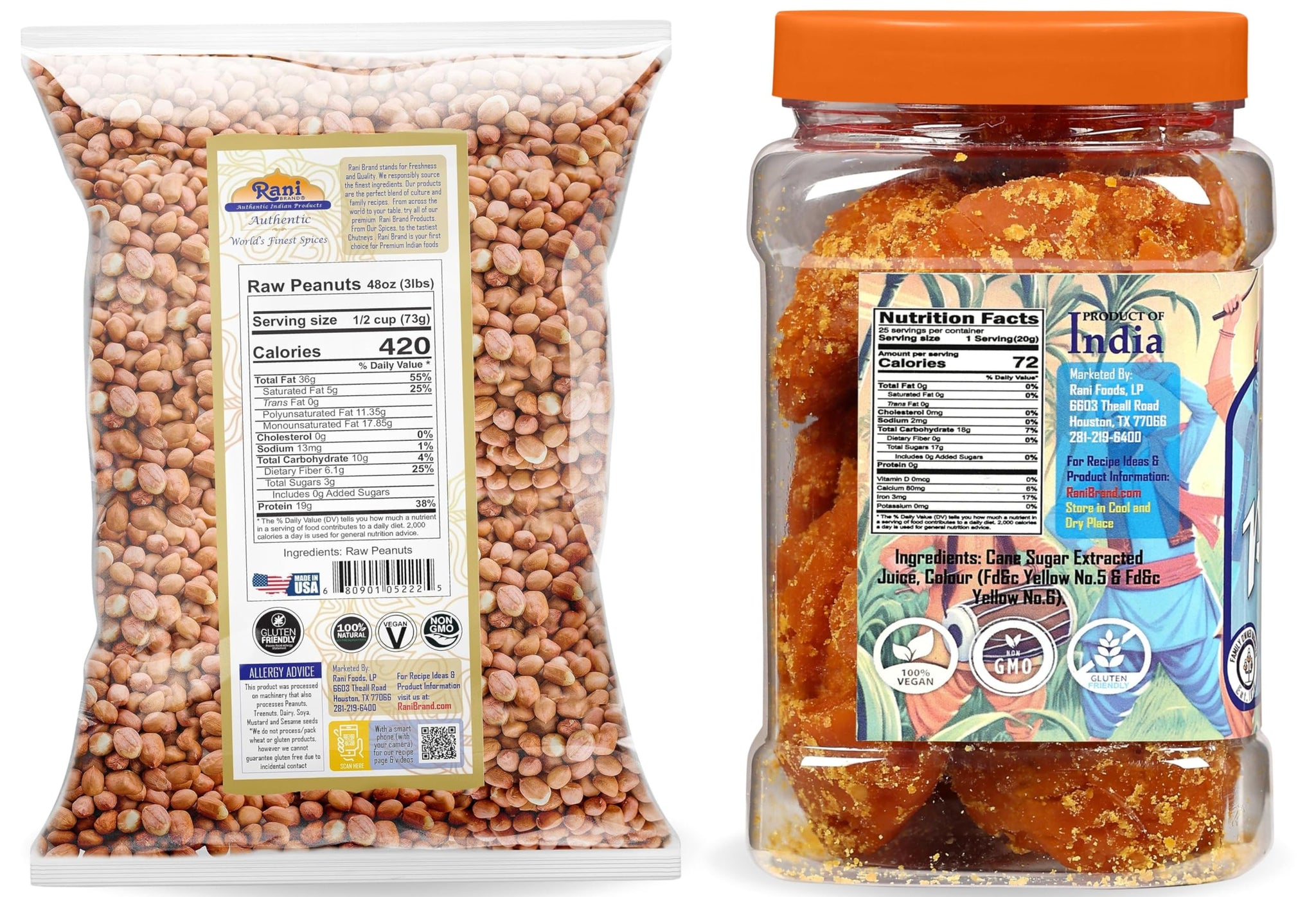 Rani Raw Peanuts 3lbs (48oz) & Pesi Gur 17.5oz (500g) Best for Making Special Peanut Brittle ~ All Natural | Vegan | Gluten Friendly | NON-GMO |