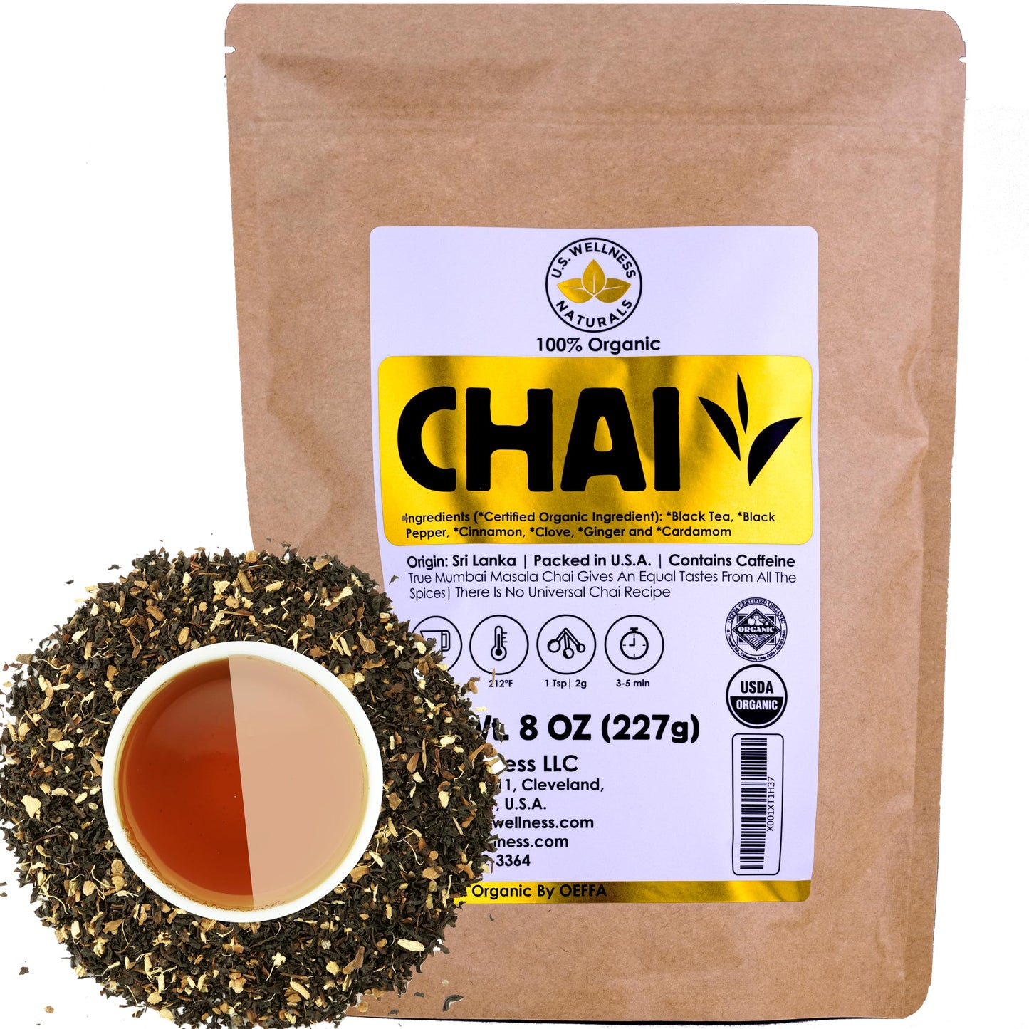 Classic Chai Tea Loose Leaf | CEYLON (110+ Cups) | 100% CERTIFIED ORGANIC Chai Ingredients| Black Tea, Cinnamon, Cardamom, Cloves & Black Pepper |
