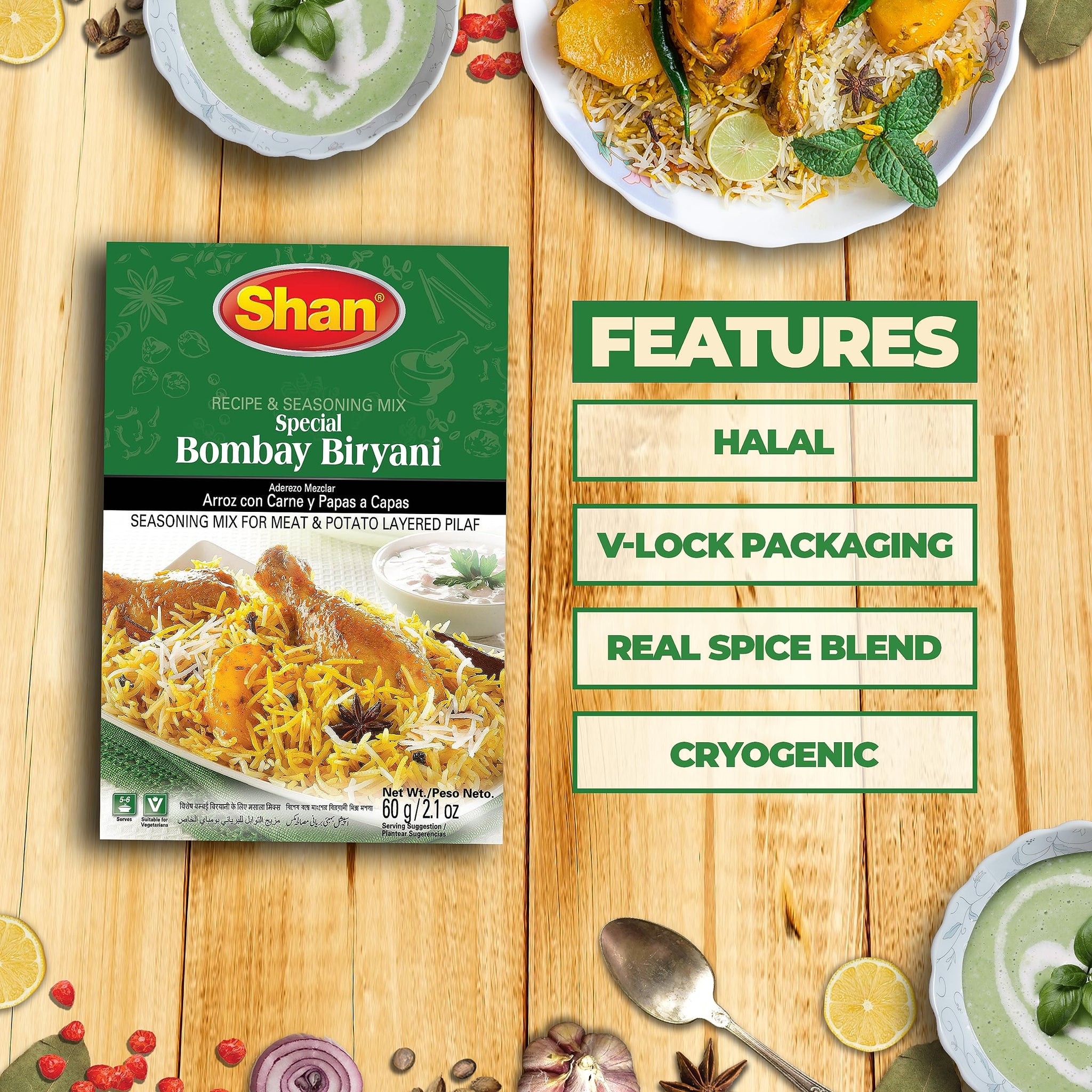 Shan - Biryani Masala Seasoning Mix (50g) - Spice Packets for Spicy Meat Layered Pilaf (Pack of 6)
