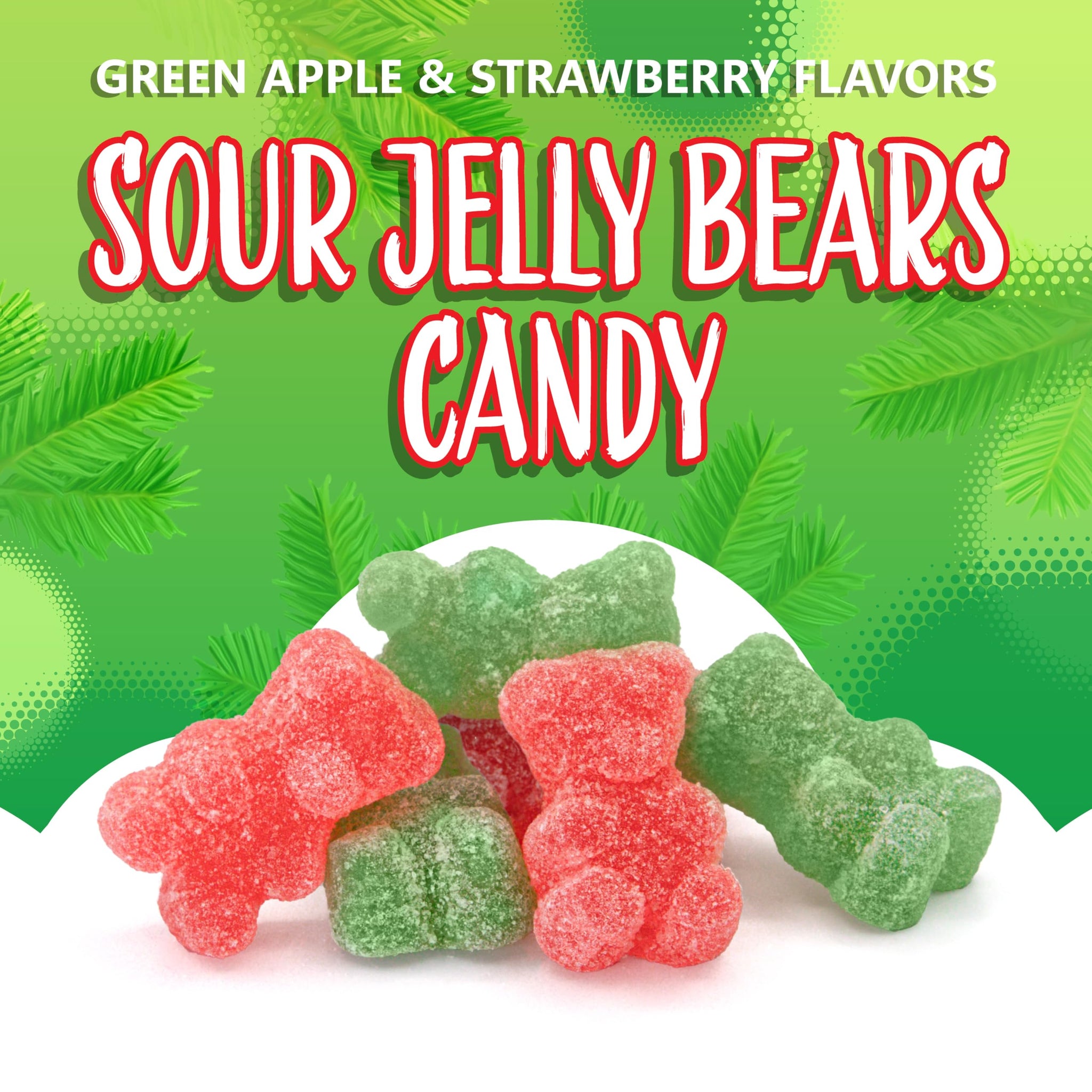 Red & Green Bears Sour Gummy Candy 1-Pound Bag | Strawberry & Apple Gummies | Vegan Candy for Holiday Buffets | Gelatin Free Jelly Bears