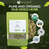 Biokoma Organic Rue Dried Herb 50g Premium Loose Leaf Ruta Graveolens USDA Organic Herbal Tea Aromatic Sachets Spiritual Use Resealable Moisture Proof