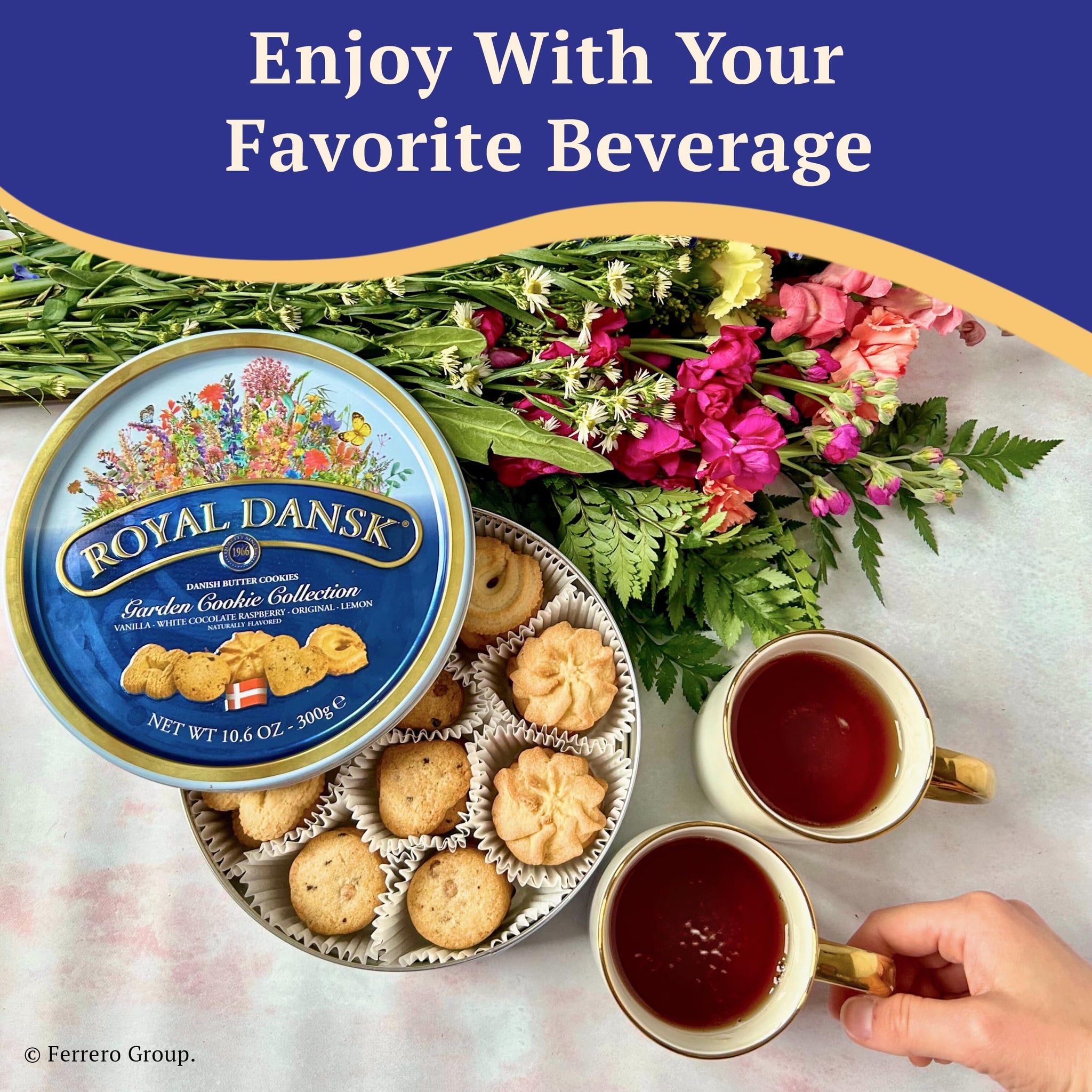 Royal Dansk Danish Butter Cookies, Garden Cookie Collection, Premium Assortment of Classic Butter Cookies in a Recyclable Tin, 10.6 oz