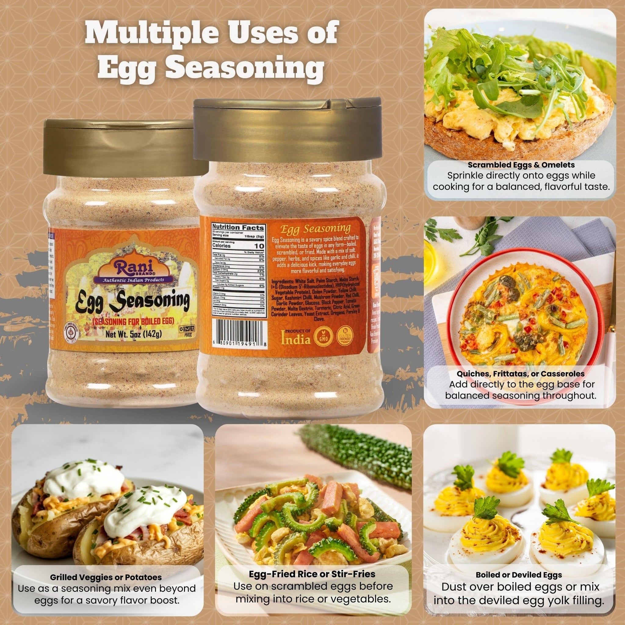 Rani Egg Seasoning (Seasoning for Boiled Egg) 5oz (141g) PET Jar ~ Shaker Top For Your Eggs or Tofu Scramble | All Natural | Vegan | Gluten Friendly |