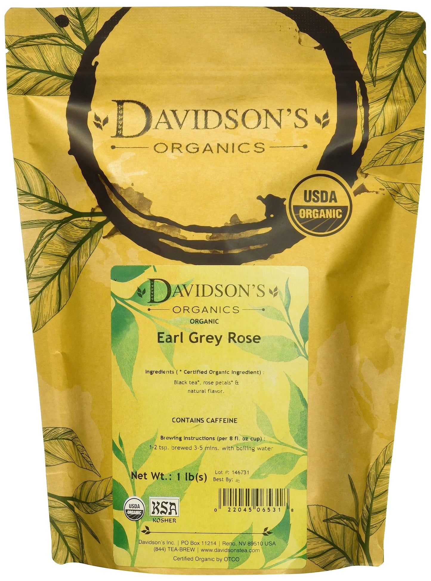 Davidson's Organics, Earl Grey Rose, Loose Leaf Tea, 16-Ounce Bag