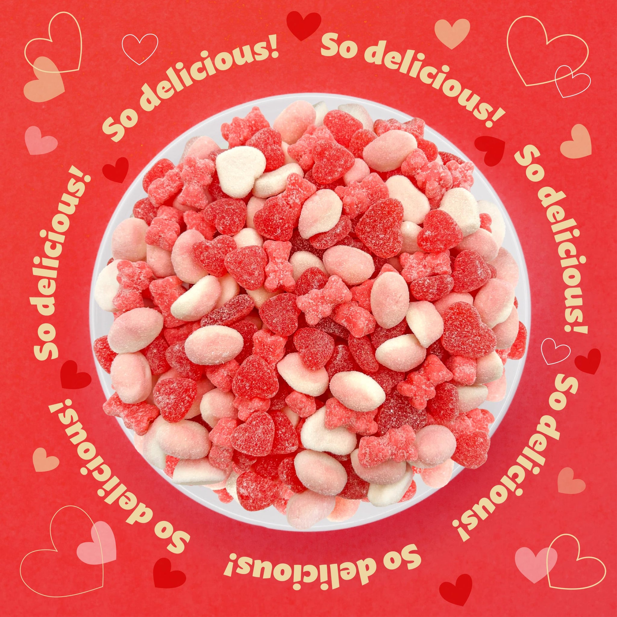 Gummy Candy Mix | 2-Pound Bag | Red & Pink Candy Assortment | Cherry Jelly Hearts, Tutti-Frutti Gummi Bears, Puffy Strawberry Gummies | Chewy Treats