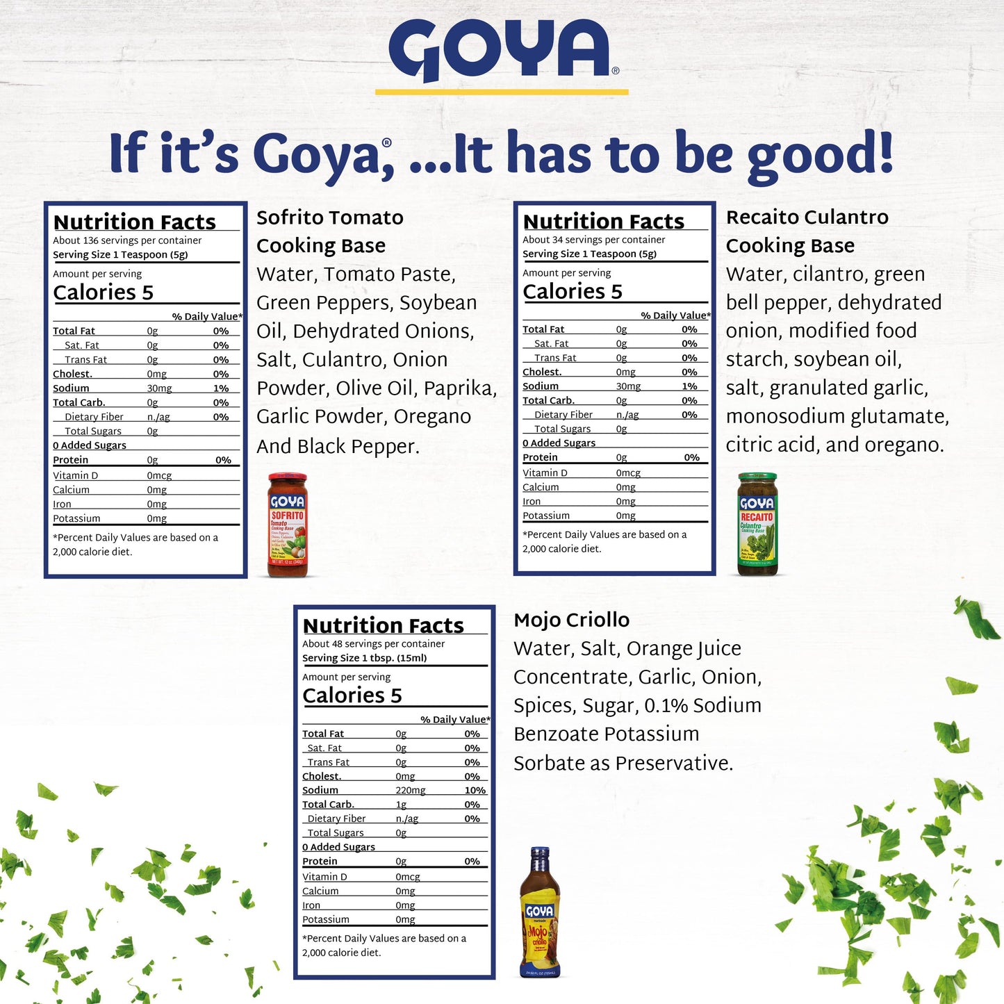Goya Puerto Rican Cooking Base & Marinade Trio, Sofrito Seasoning, Criollo