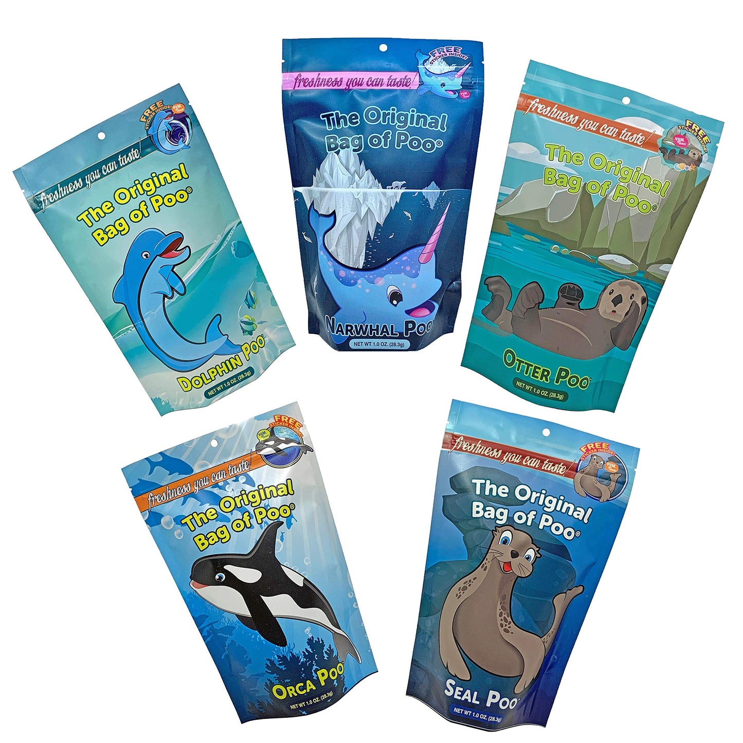 The Original Bag of Poo®, Novelty Poop Cotton Candy Gag Gift (Aquarium Variety Pack) Assorted flavors. Free stickers inside.