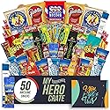 Military Encouragement - Men's Hearty Snack Box (50 Piece Variety Gift Basket Care Package) Jerky, Nuts, Chips, Pretzels & More - My Hero Crate