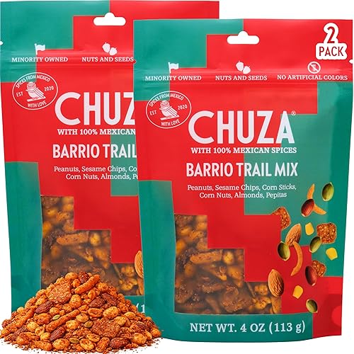 CHUZA Barrio Trail Mix - Spicy Crunchy Snack with 100% Mexican Spices - Peanuts, Corn Nuts, Almonds, Pepitas, Corn Sticks & Sesame Chips - High