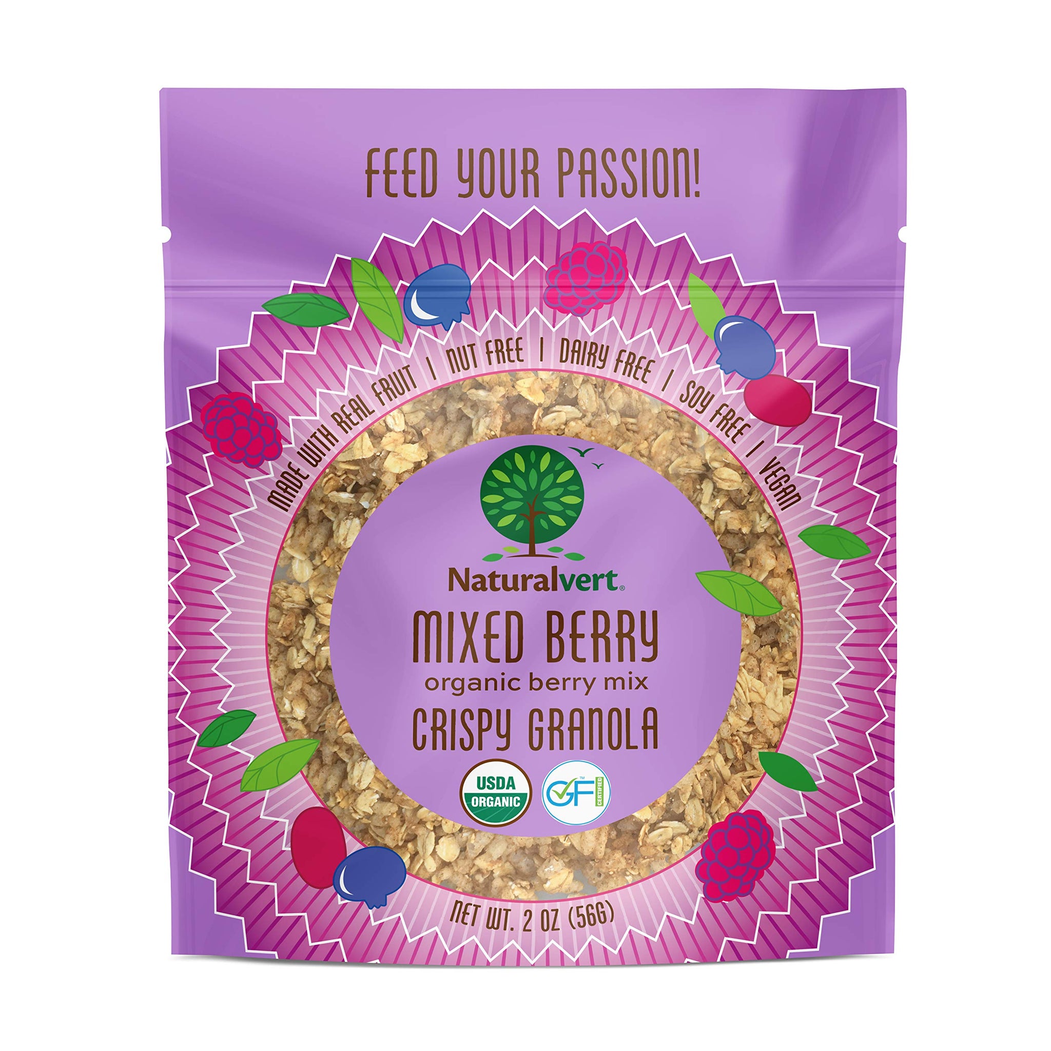 Naturalvert Organic, gluten-free, vegan granola Mixed Berry, 2oz (Pack of 5)…