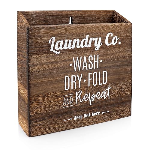 Magnetic Lint Bin for Laundry Room - Mountable, Wooden Lint Box/Holder/Trash Can or Organization and Storage Bin for Washer and Dryer Supplies
