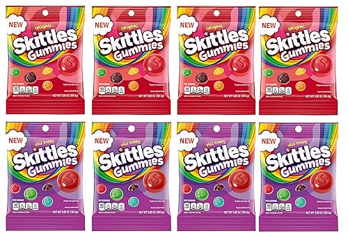 Skittles Candy Gummy Candy Original and Wild Berry 5.8oz Bag Bundle - Includes 8 Bags - 46.4 Total Oz