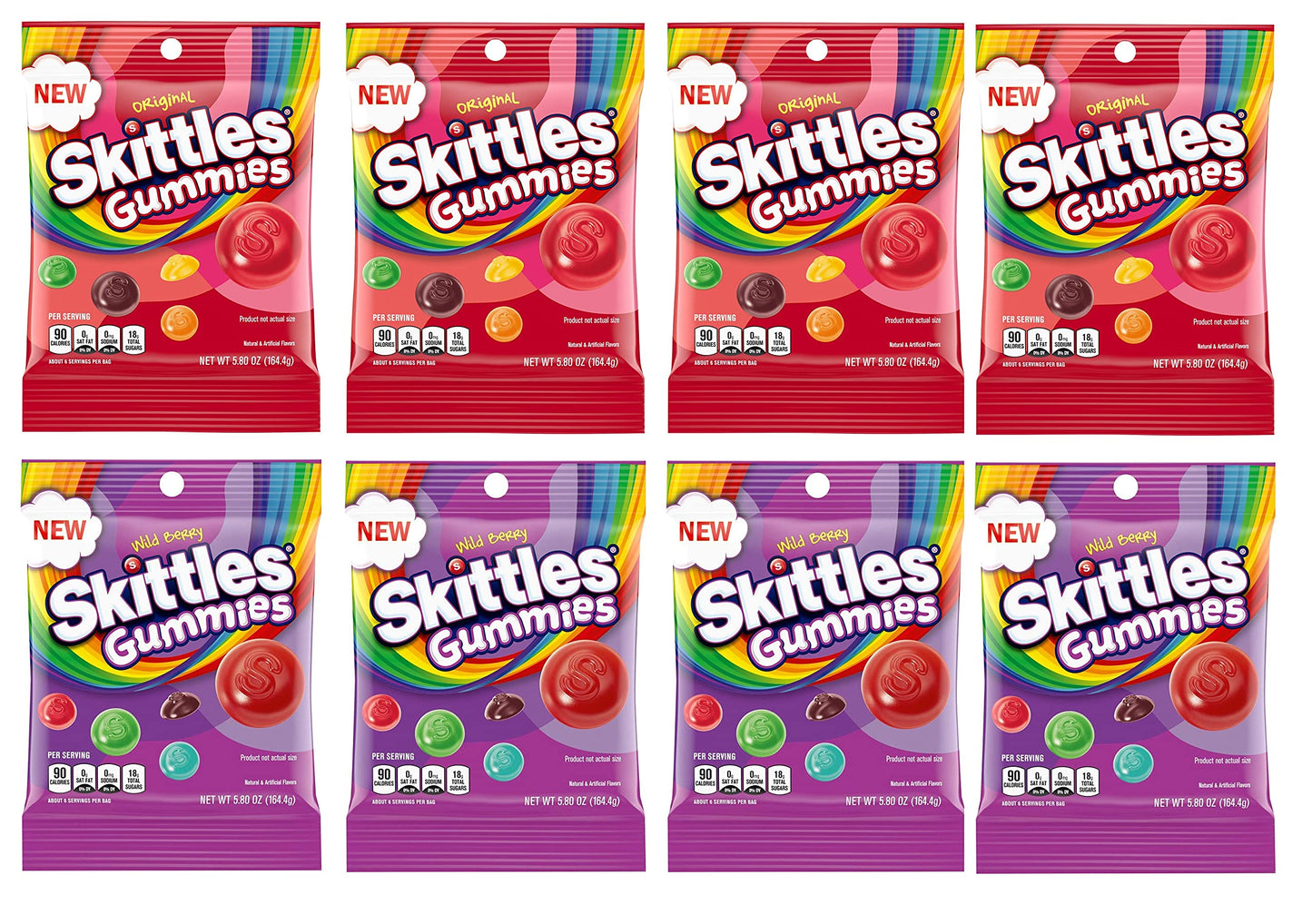 Skittles Candy Gummy Candy Original and Wild Berry 5.8oz Bag Bundle - Includes 8 Bags - 46.4 Total Oz