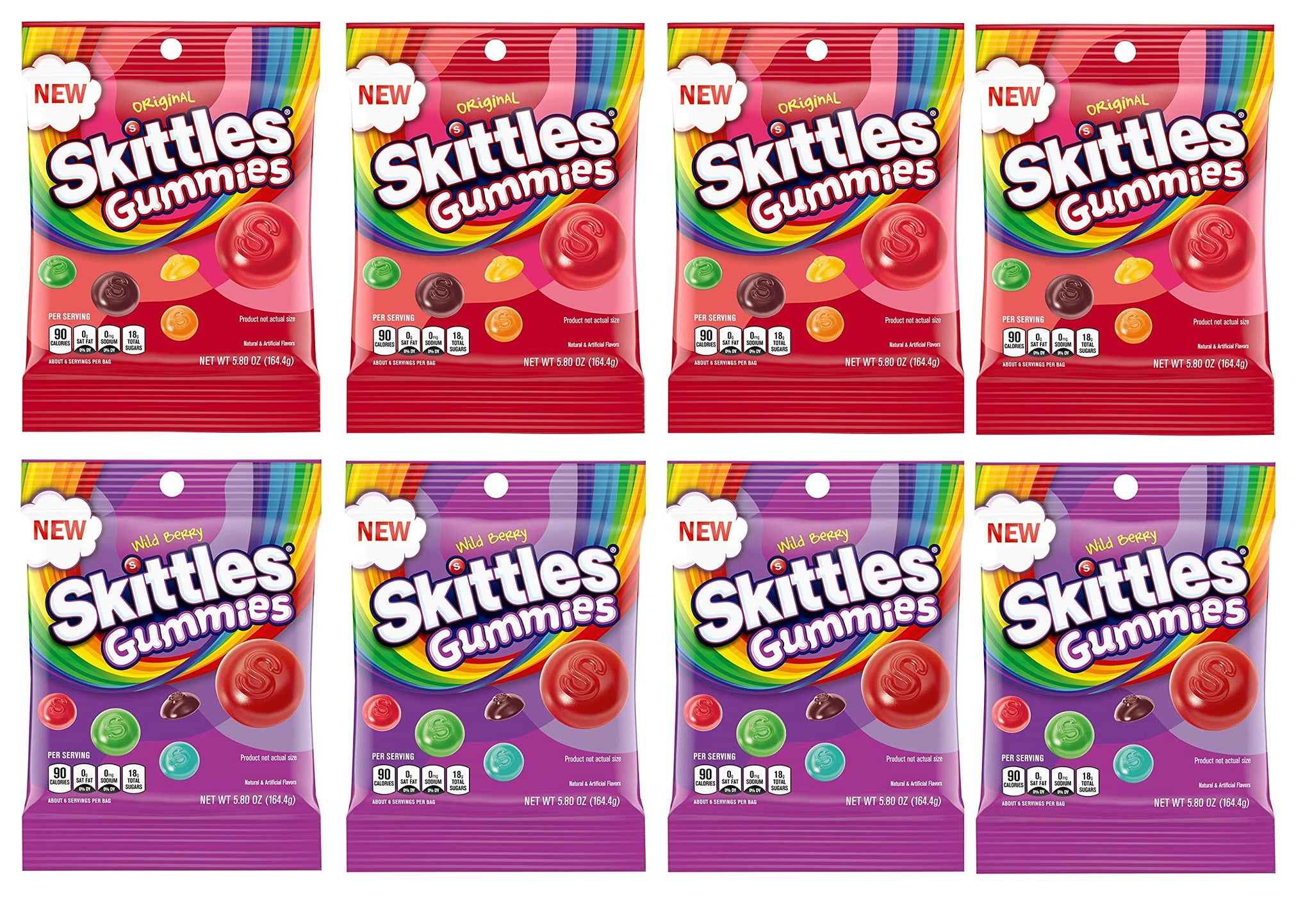 Skittles Candy Gummy Candy Original and Wild Berry 5.8oz Bag Bundle - Includes 8 Bags - 46.4 Total Oz