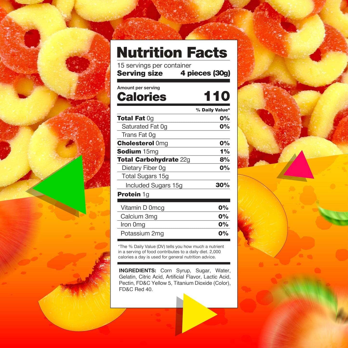 Peach Rings Gummy Candy, Soft and Chewy Snack (1 Pound Bag)
