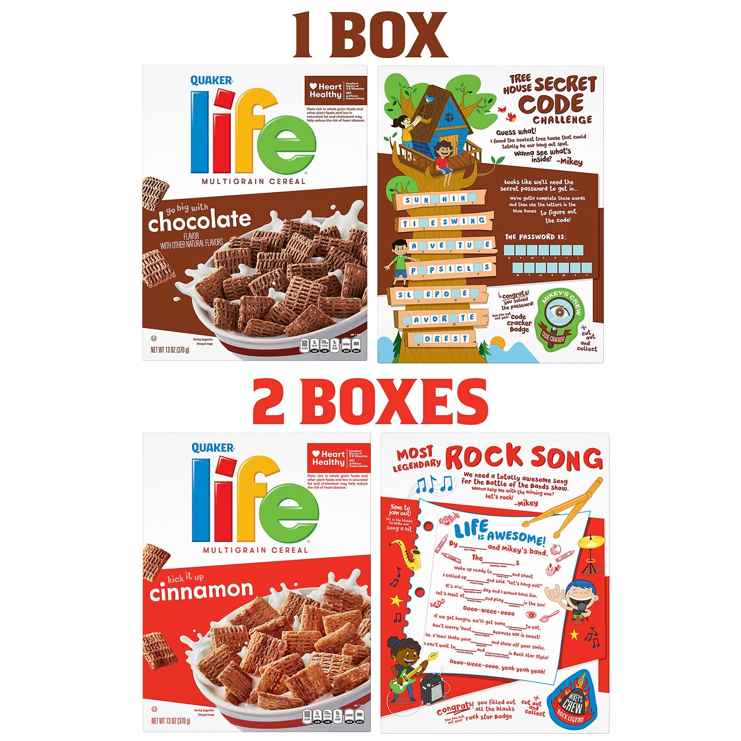 Quaker Life Breakfast Cereal, Chocolate Flavor and Cinnamon Variety Pack, 39.1 oz Boxes (3 Pack) (Packaging Graphics May Vary)
