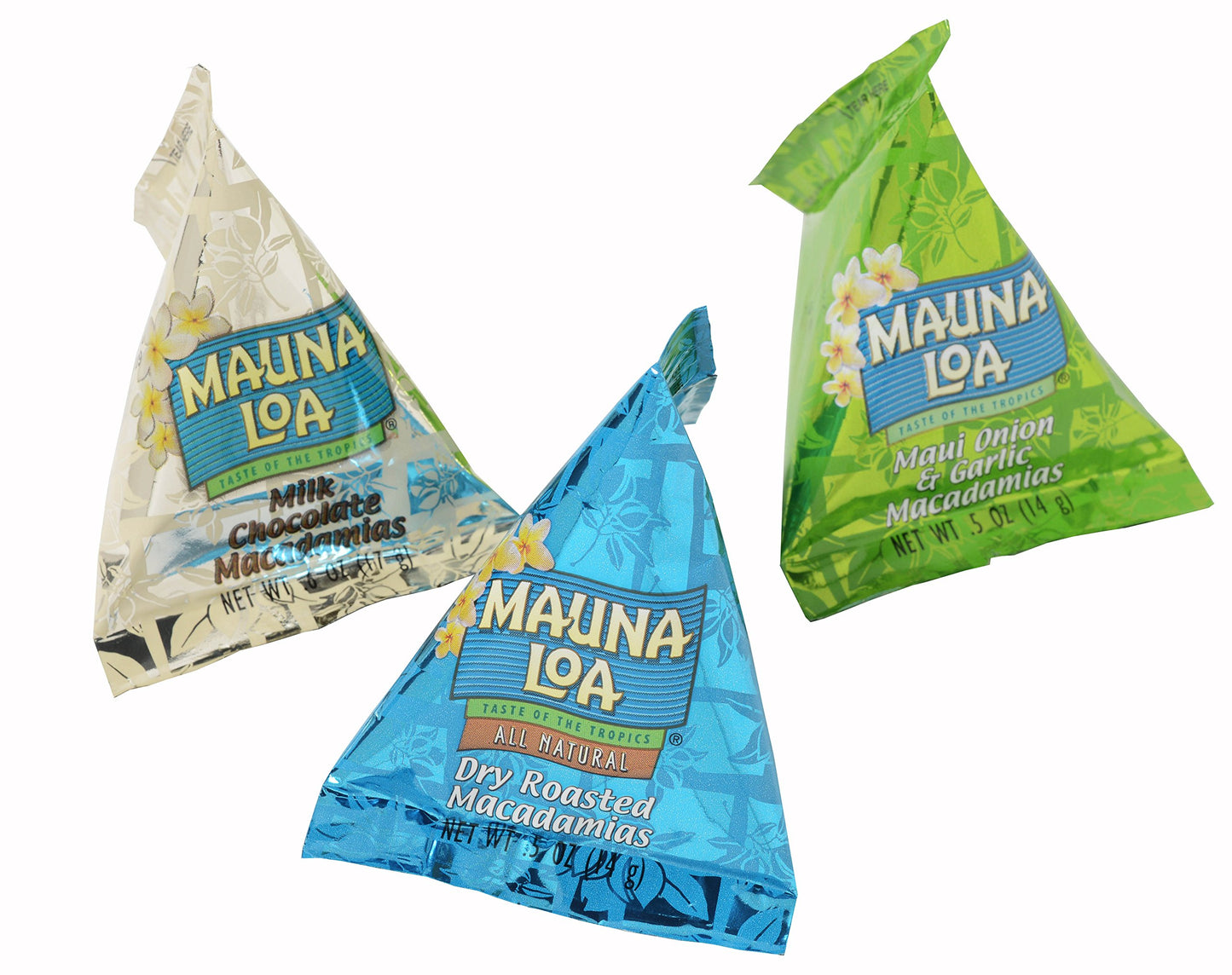 Mauna Loa Premium Hawaiian Roasted Macadamia Nuts, Trio Variety Pack, 5 Oz Pouches (Pack of 36)
