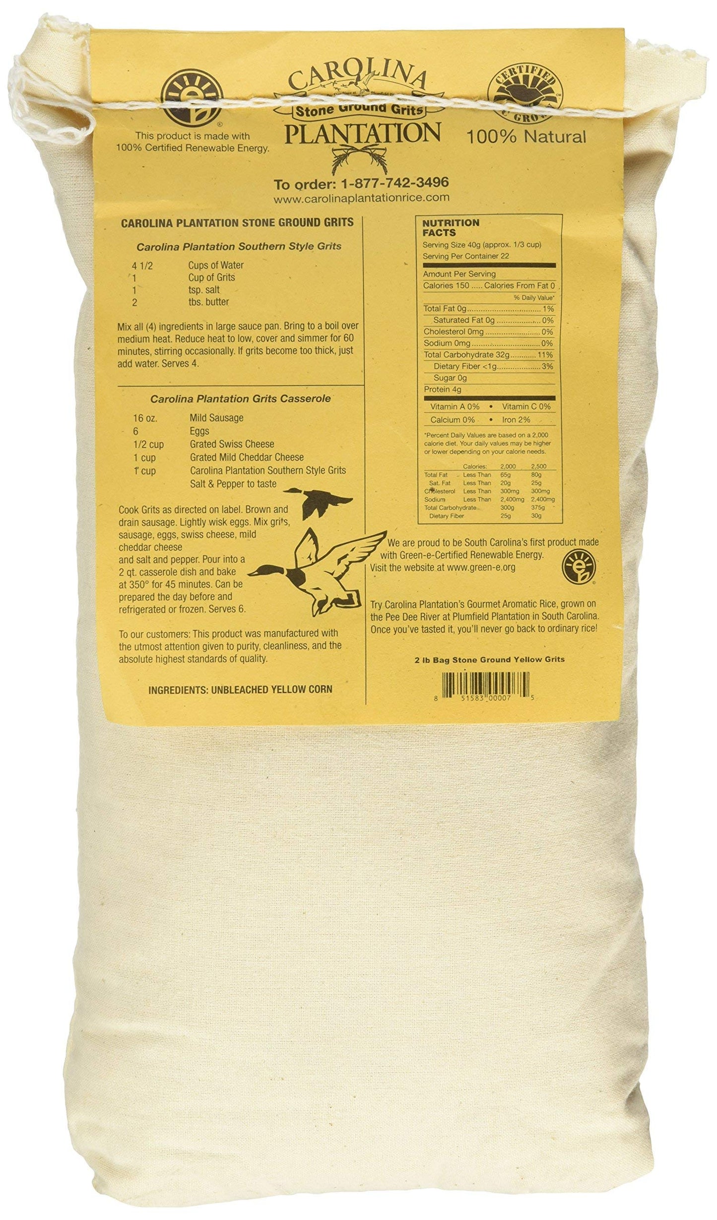 Carolina Plantation Stone Ground Yellow Grits, 32 OZ