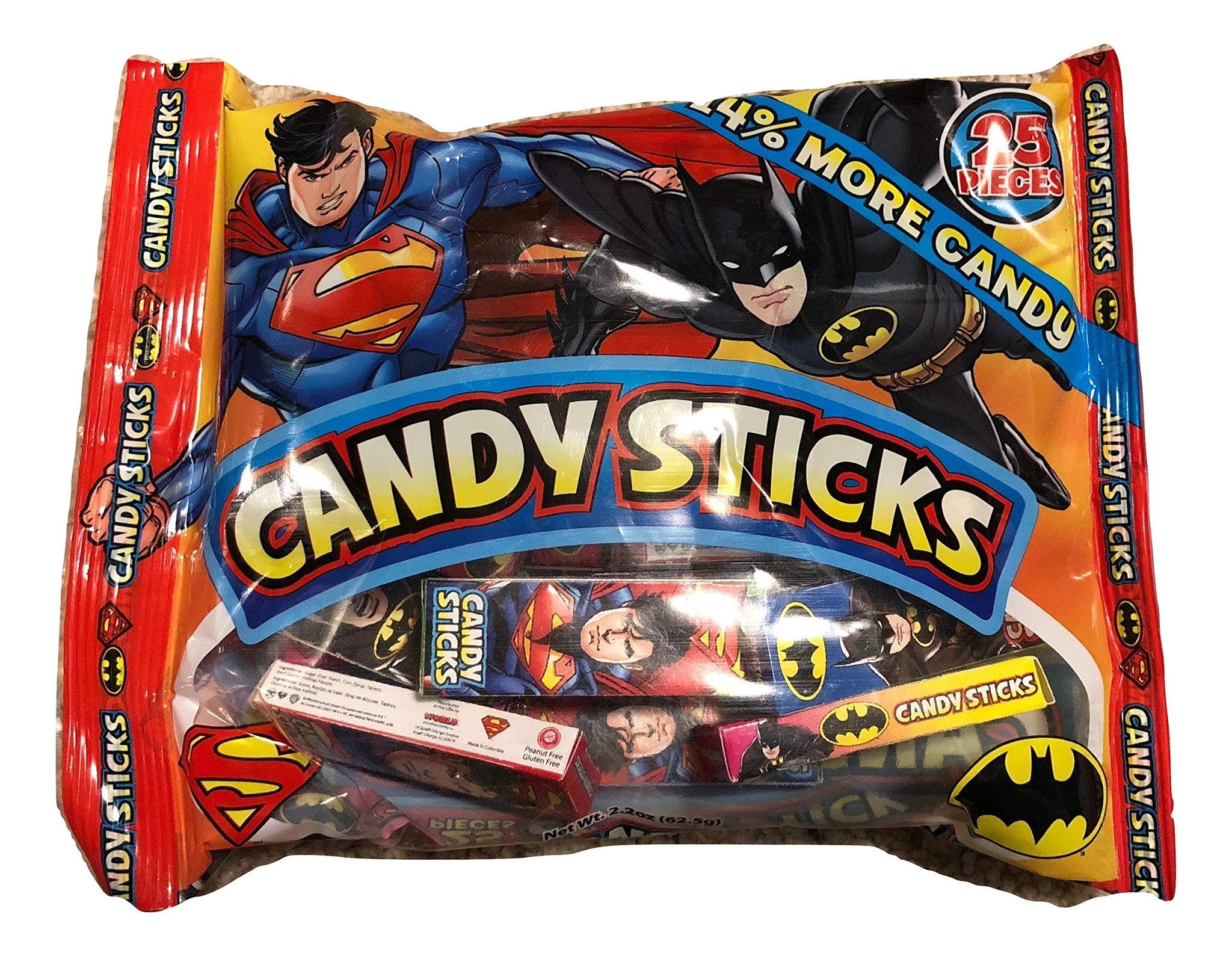 Candy Sticks Candy For Kids; Classroom Gifts; Snack Pack Bundle, Party Favors, Treats, Lunchbox; Individually Boxed Candy Sticks; Batman, Spiderman