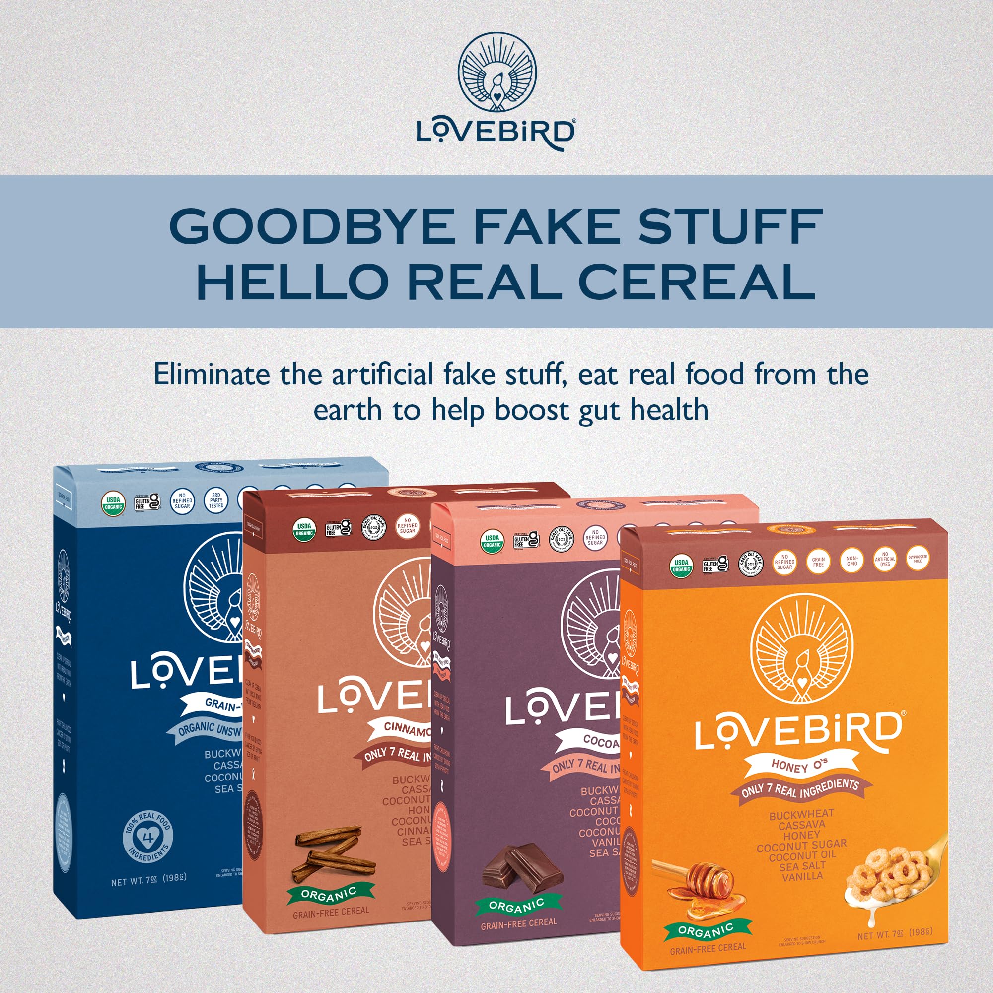 Lovebird Organic Cereal That Actually Tastes Good - 100% Real Food & Healthy Gluten Free Cereal, No Refined Sugar, Paleo, Keto Friendly Healthy Snacks