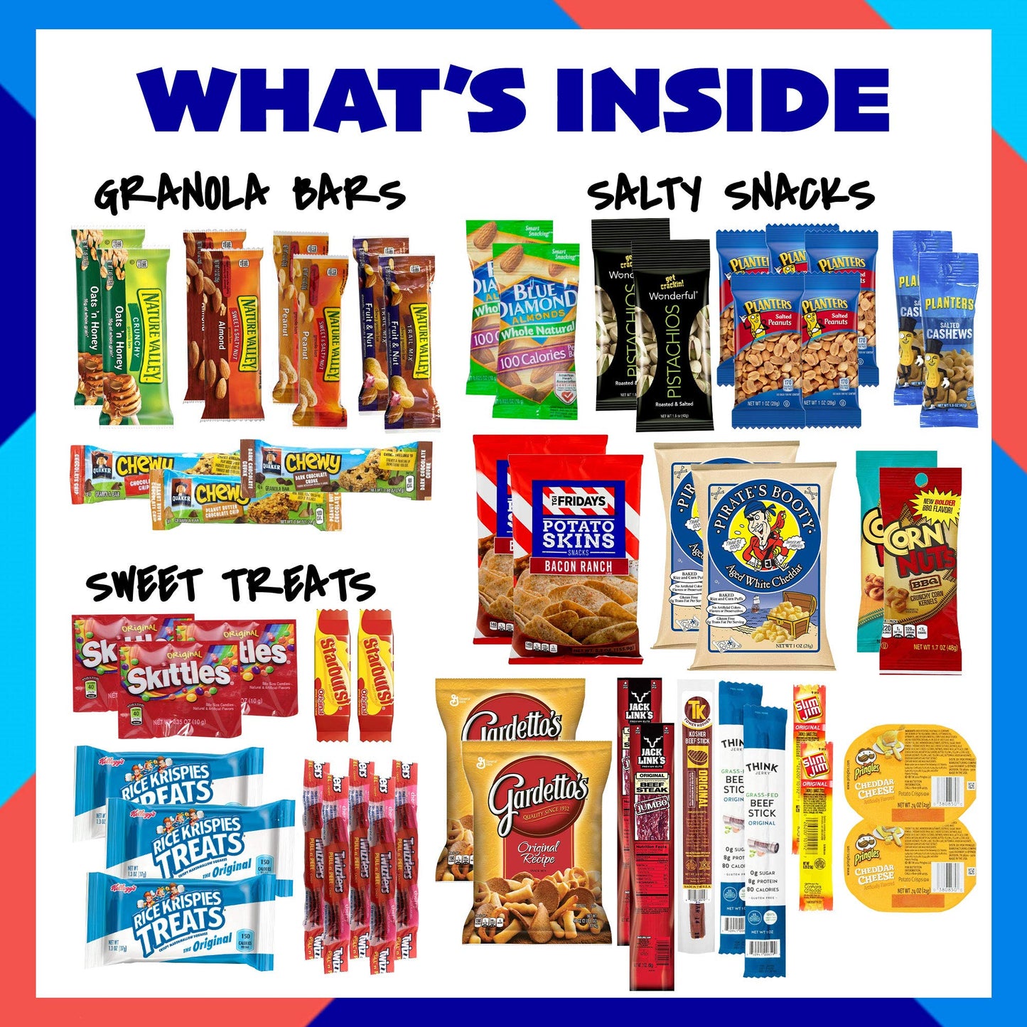 College Birthday Men's Hearty Snack Box ( 50 Piece Variety Gift Basket Care Package ) Jerky, Nuts, Chips, Pretzels, Variety Pack - My College Crate