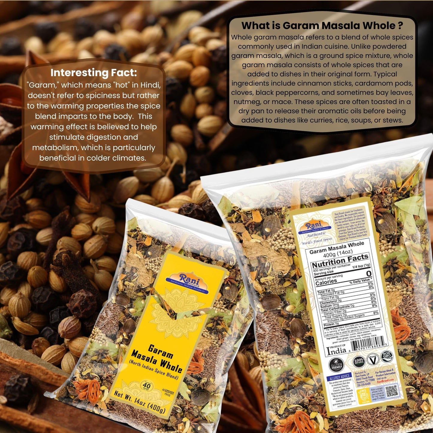 Rani Garam Masala Indian 11 Whole Spices Blend 14oz (400g) ~ All Natural, Salt-Free | Vegan | No Colors | Gluten Friendly | NON-GMO | Indian Origin
