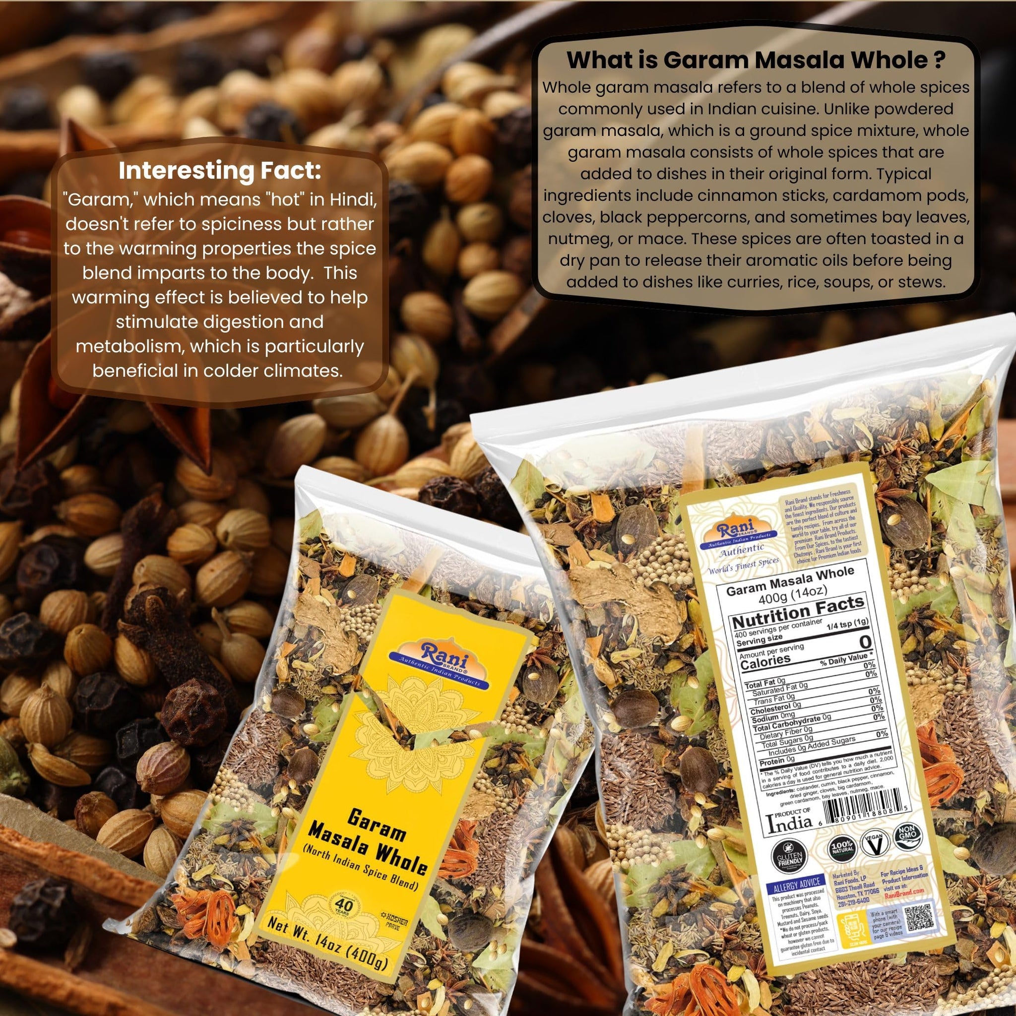 Rani Garam Masala Indian 11 Whole Spices Blend 14oz (400g) ~ All Natural, Salt-Free | Vegan | No Colors | Gluten Friendly | NON-GMO | Indian Origin